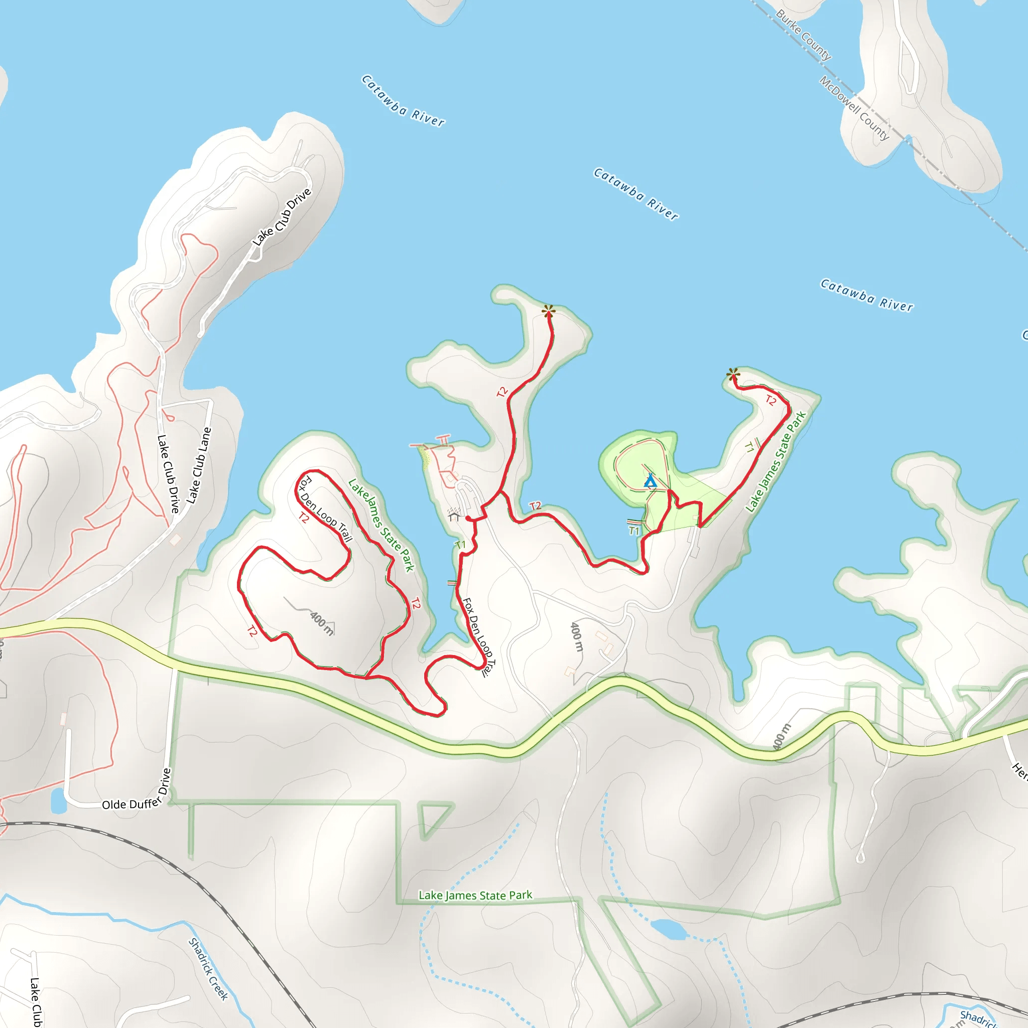 Fox Den Loop Trail and Catawba River Walk in Campground mobile static map