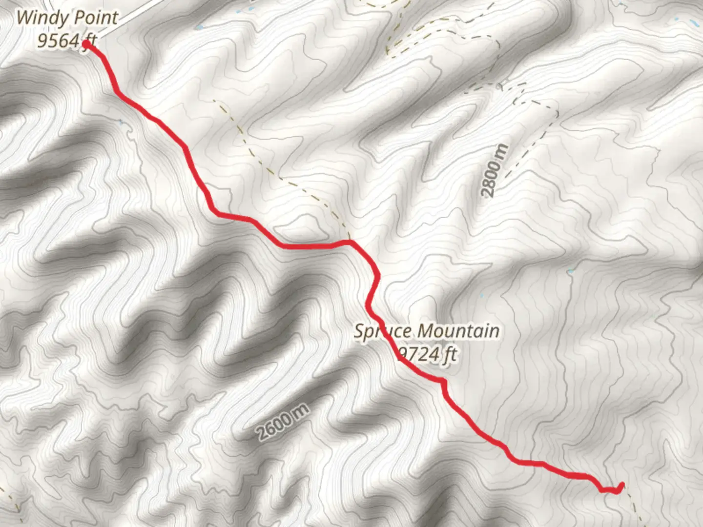 An image depicting the trail Spruce Mountain from Windy Point and its surrounding area.