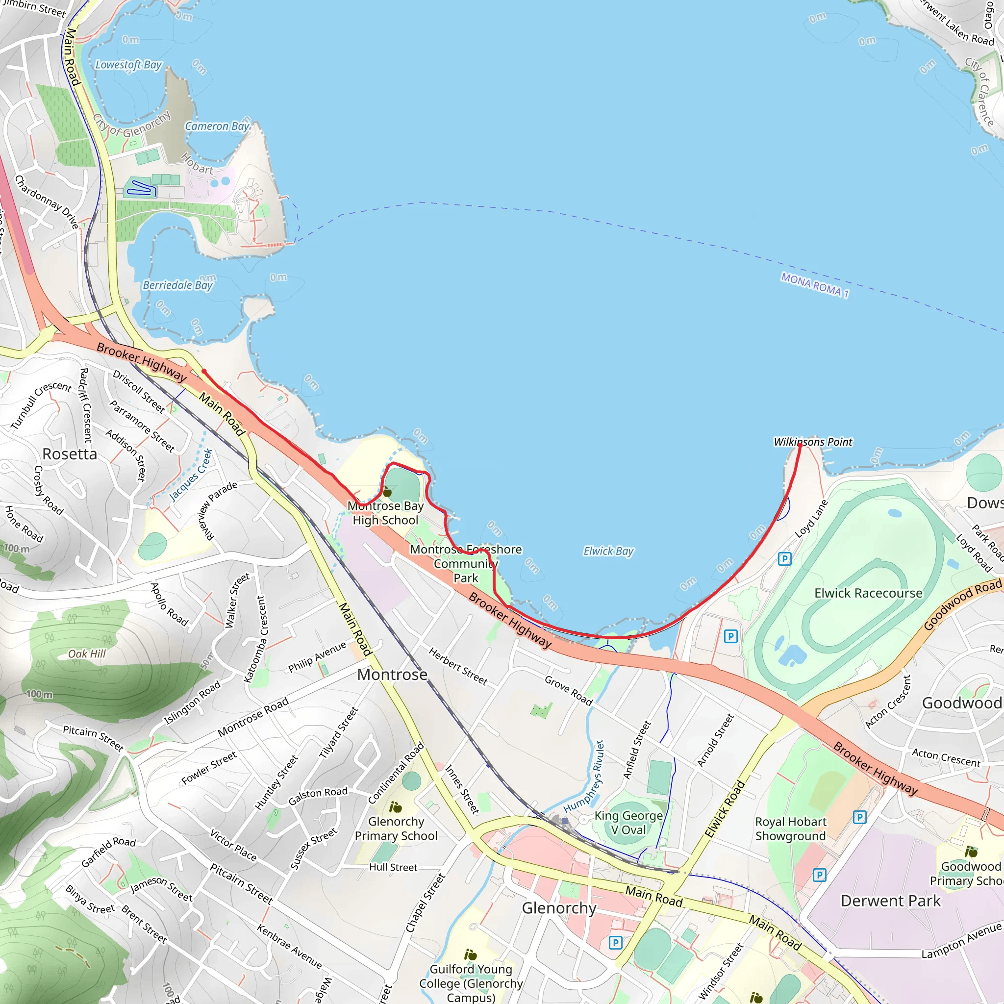 Elwick Bay Walk mobile static map