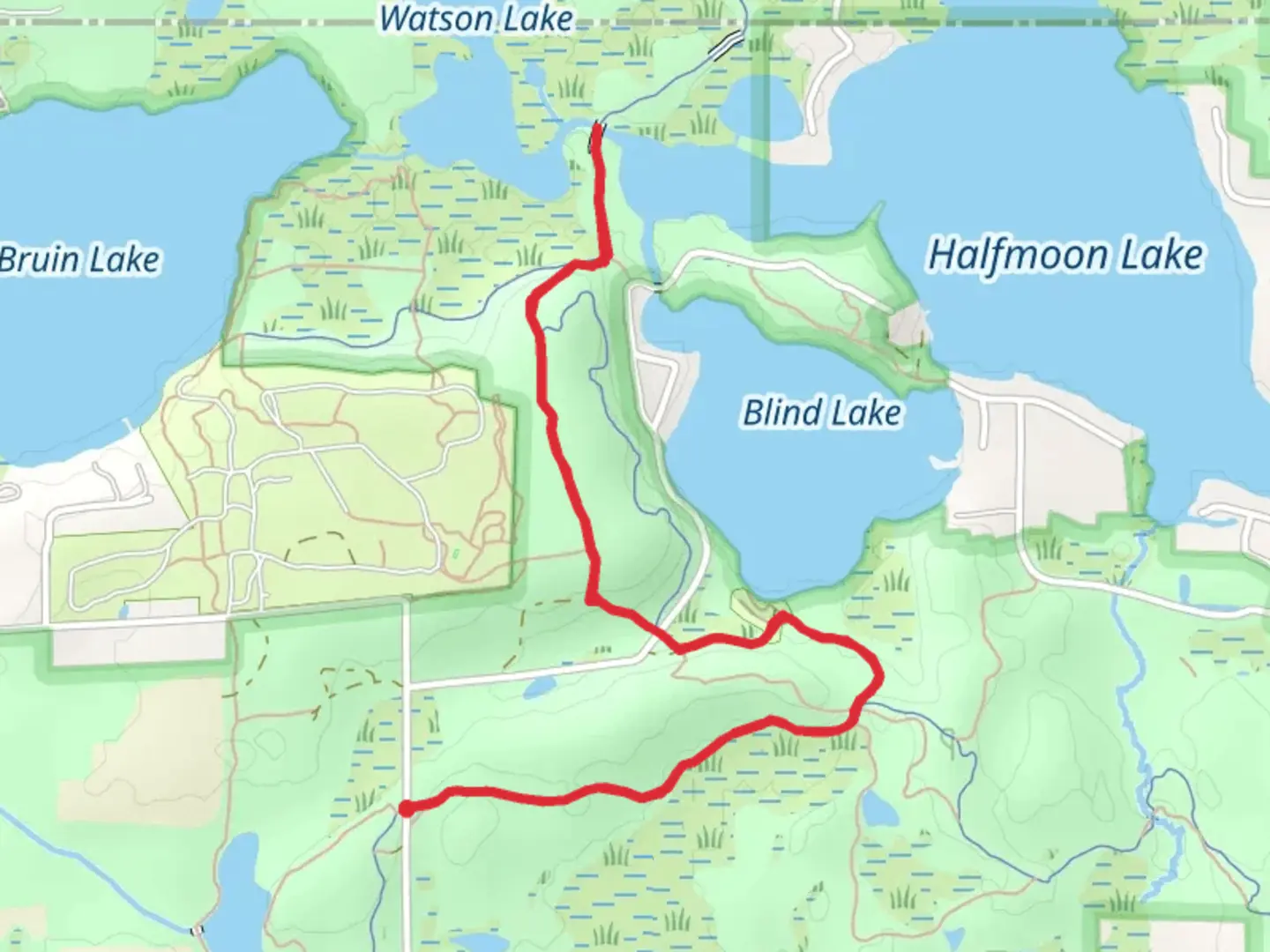 An image depicting the trail Waterloo-Pinckney Trail and Potawatomi Trail and its surrounding area.