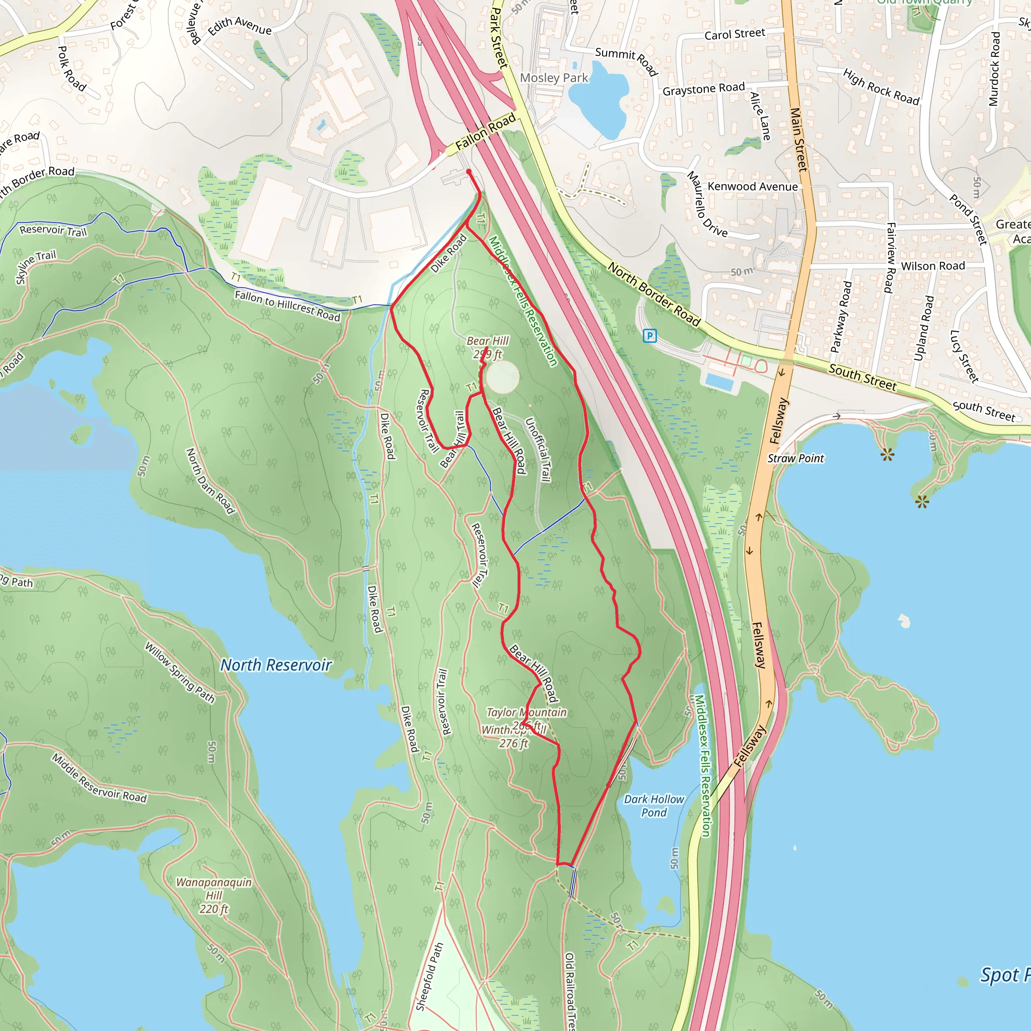 Taylor Mountain and Bear Hill Loop via Dark Hollow Pond Trail mobile static map