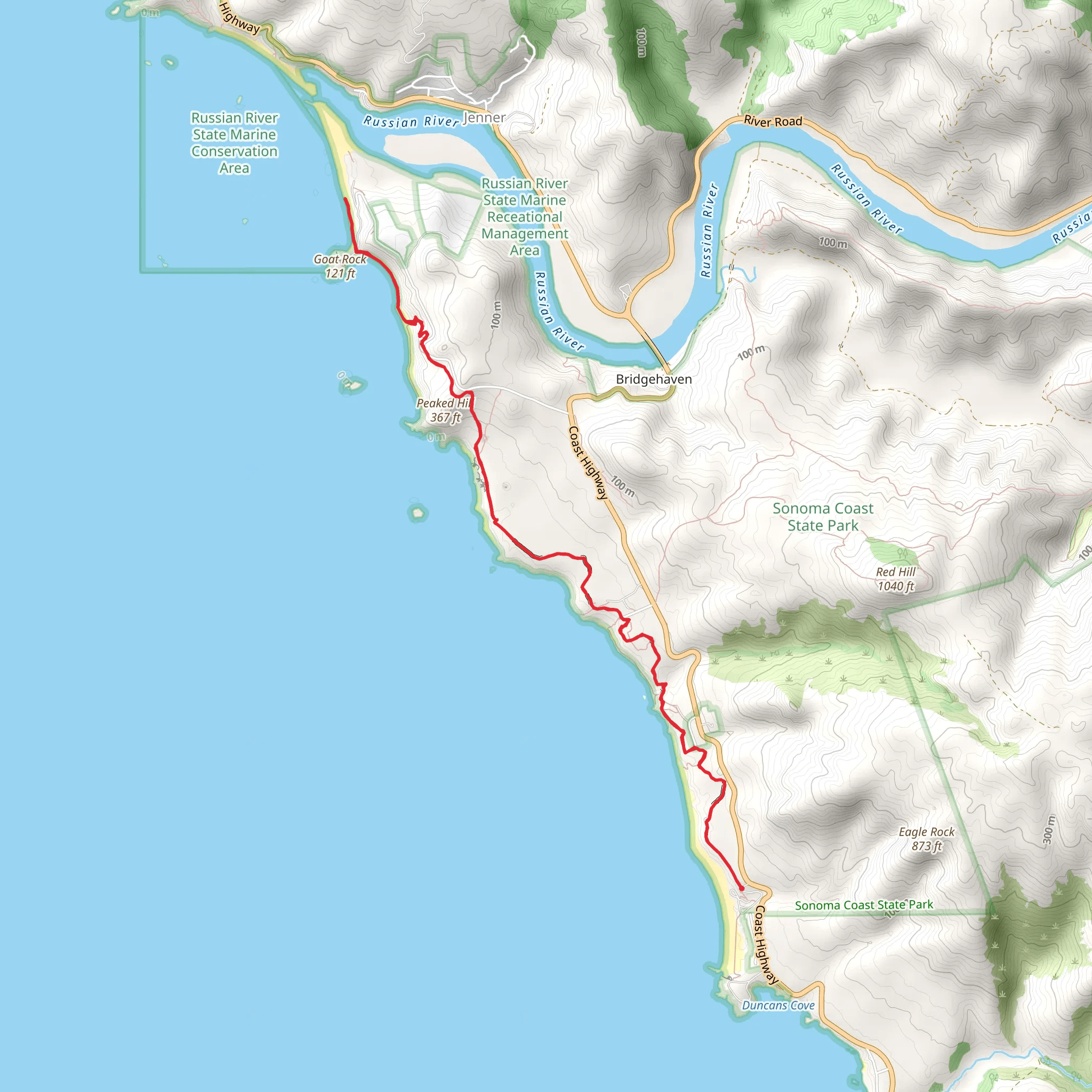 Goat Rock Beach via Kortum Trail mobile static map