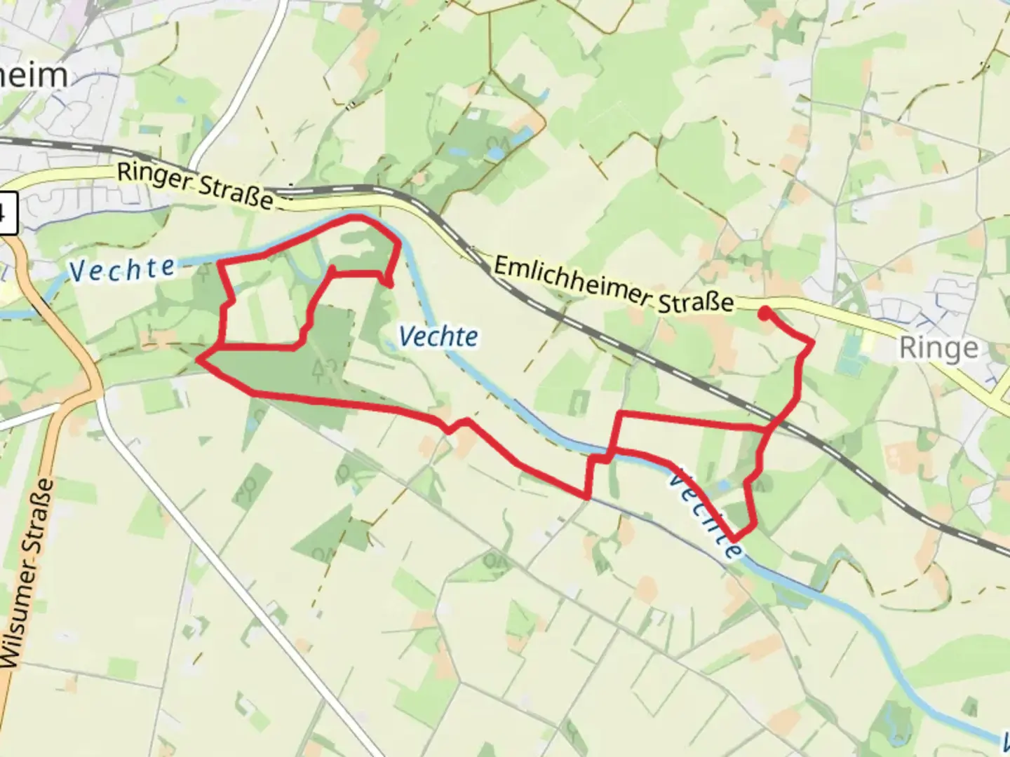 An image depicting the trail Vechteweg, An der Vechte and Marschweg Loop and its surrounding area.