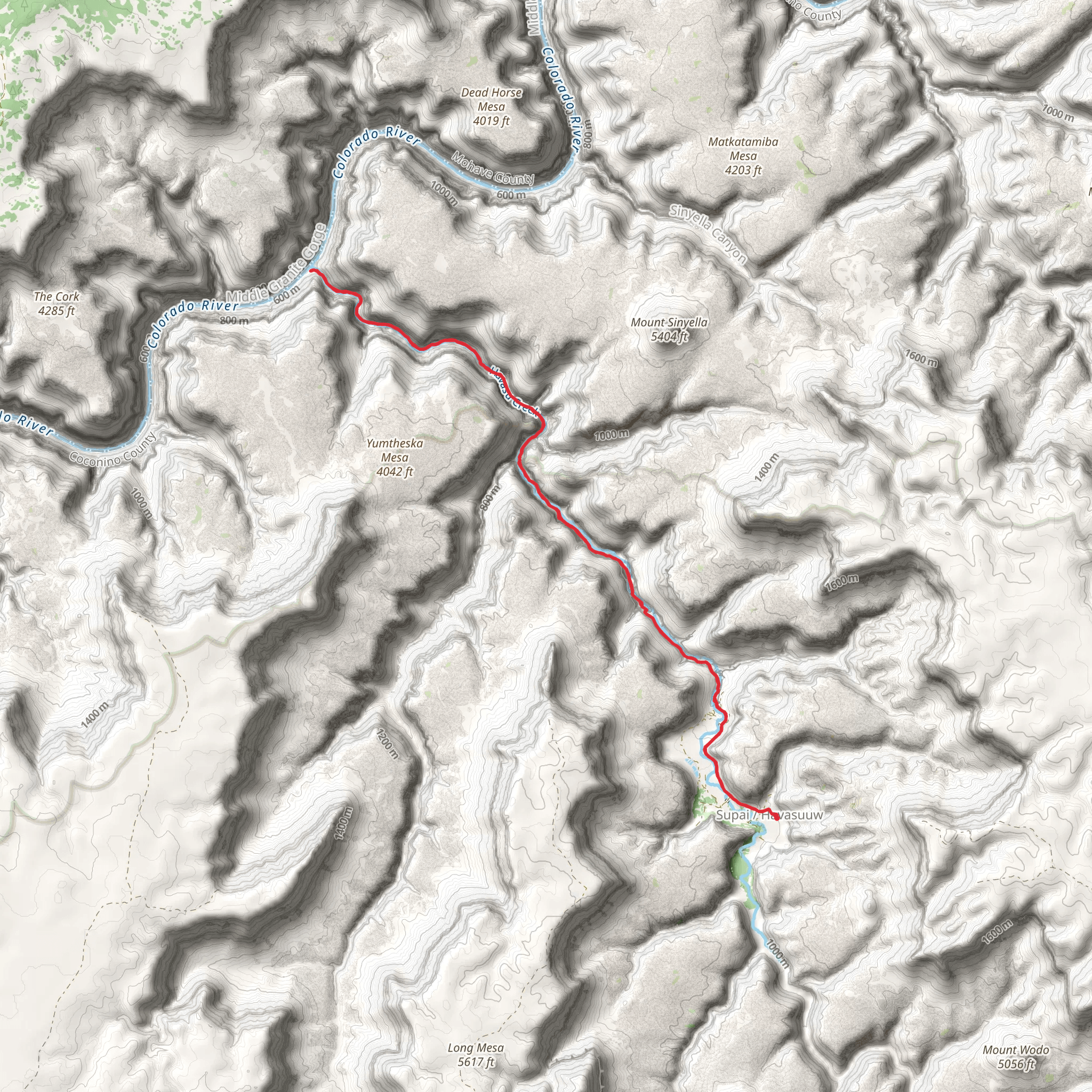 Colorado River via Hualapai Trail and Havasu Canyon Trail mobile static map