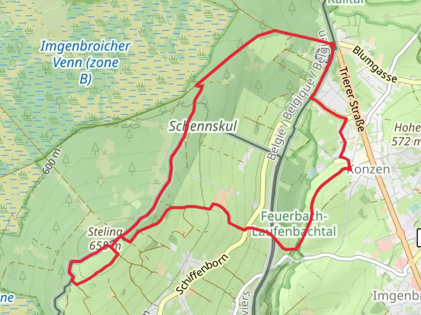 An image depicting the trail Steling and Eifelblick Muetzenich Loop via Moor Route and its surrounding area.