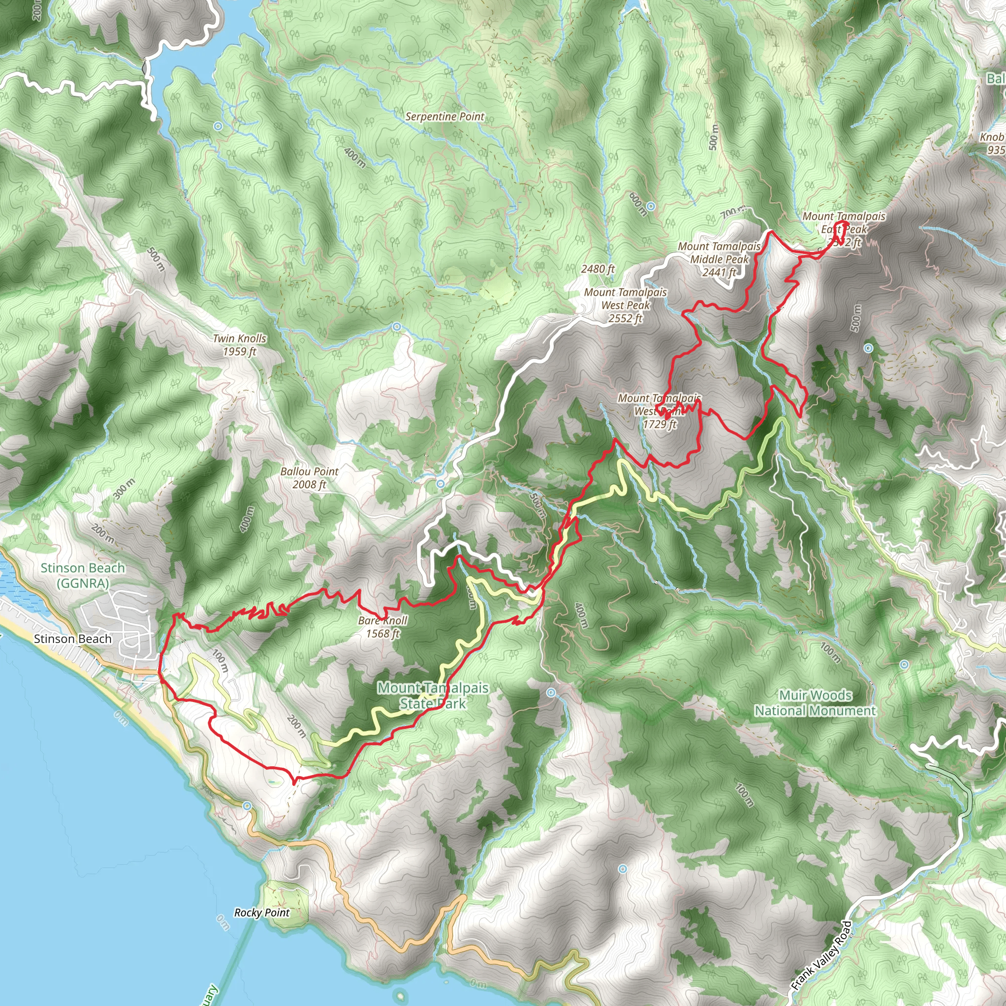 Matt Davis, Mount Tamalpais West Point, Mount Tamalpais East Peak and Steep Ravine Loop Trail mobile static map