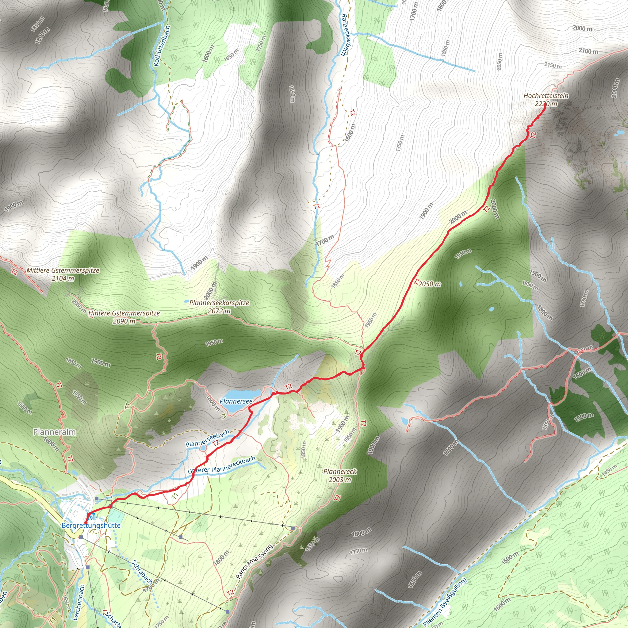 Via Plannersee and Plannerknot to the Hochrettelstein mobile static map