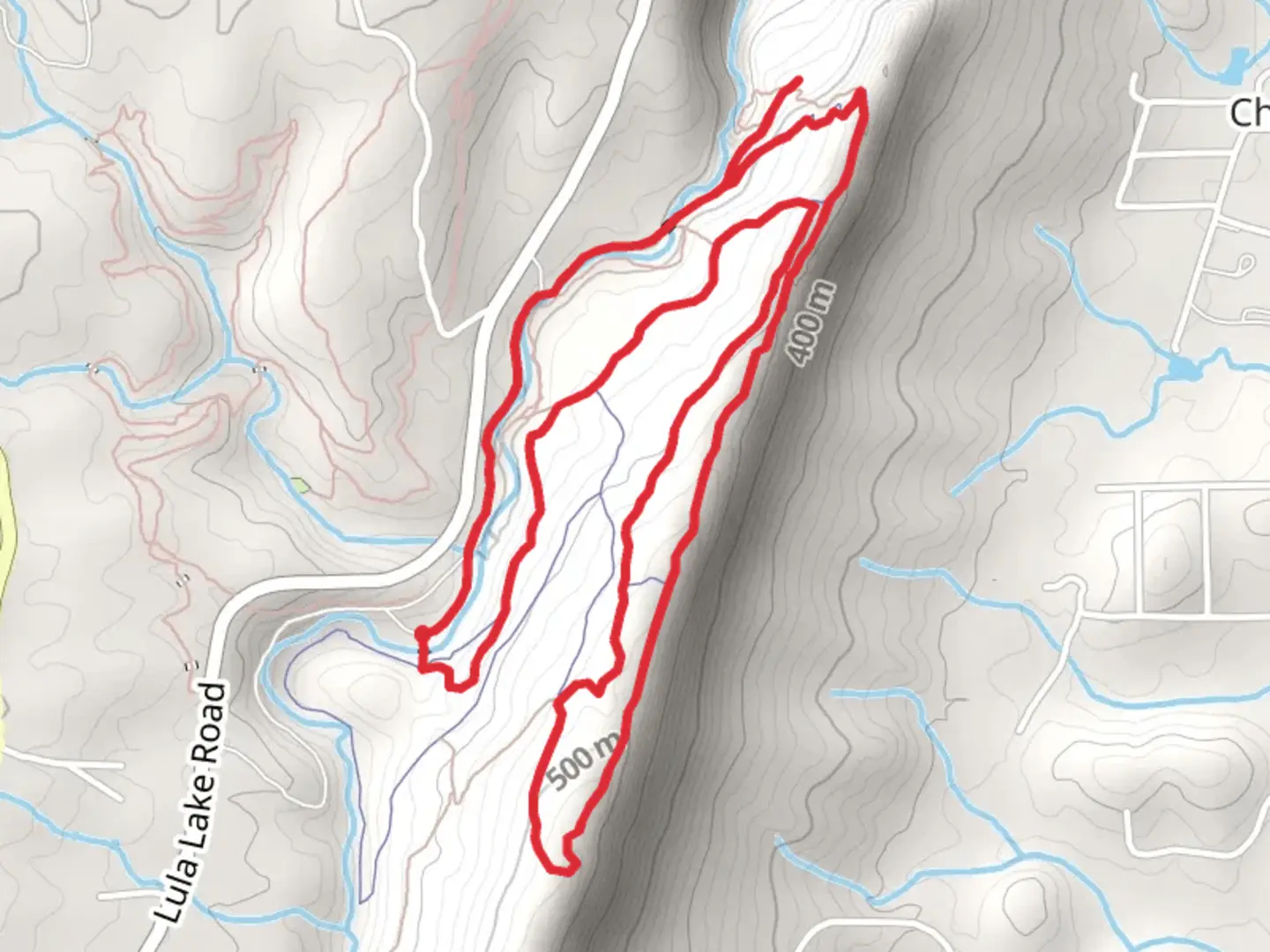 An image depicting the trail Old RR Grade, Bluff and Jedi Loop Trail and its surrounding area.