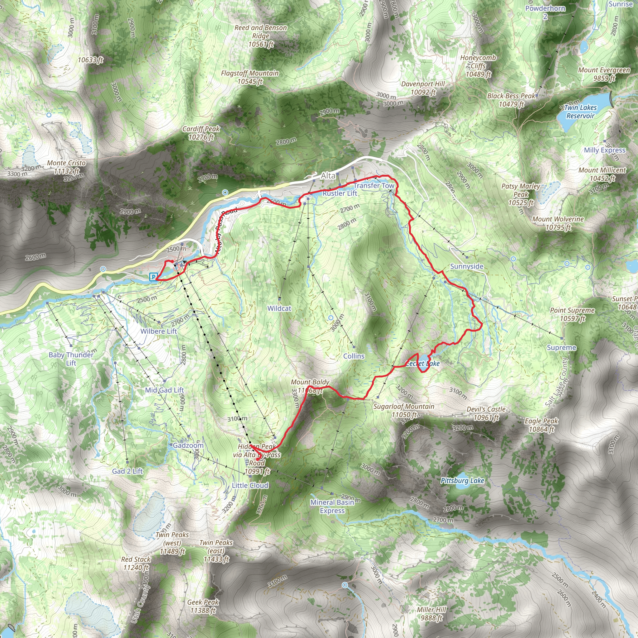 Mount Baldy and Secret Lake via Upper Albion Meadows Trail mobile static map