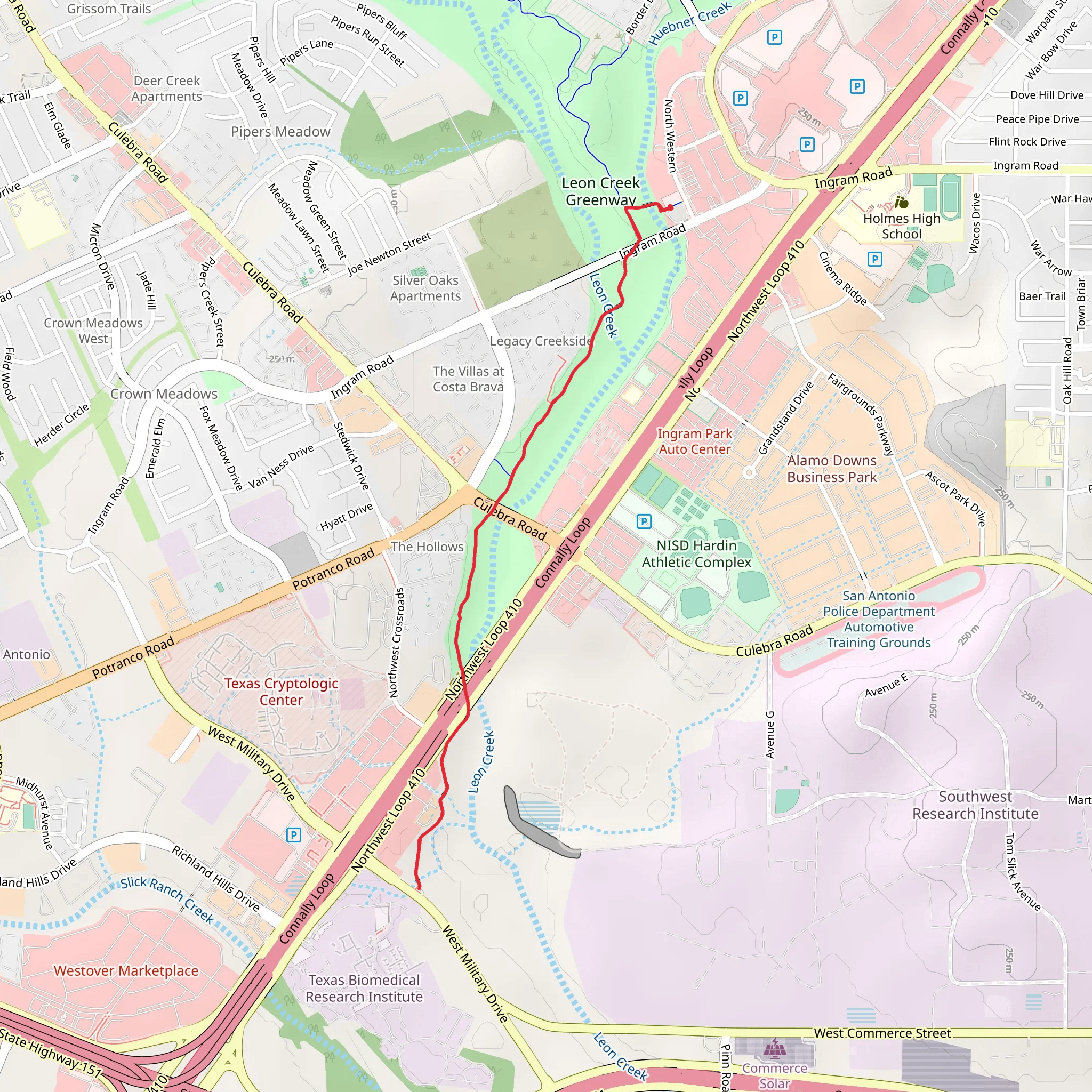Leon Creek Greenway Trail Out and Back mobile static map