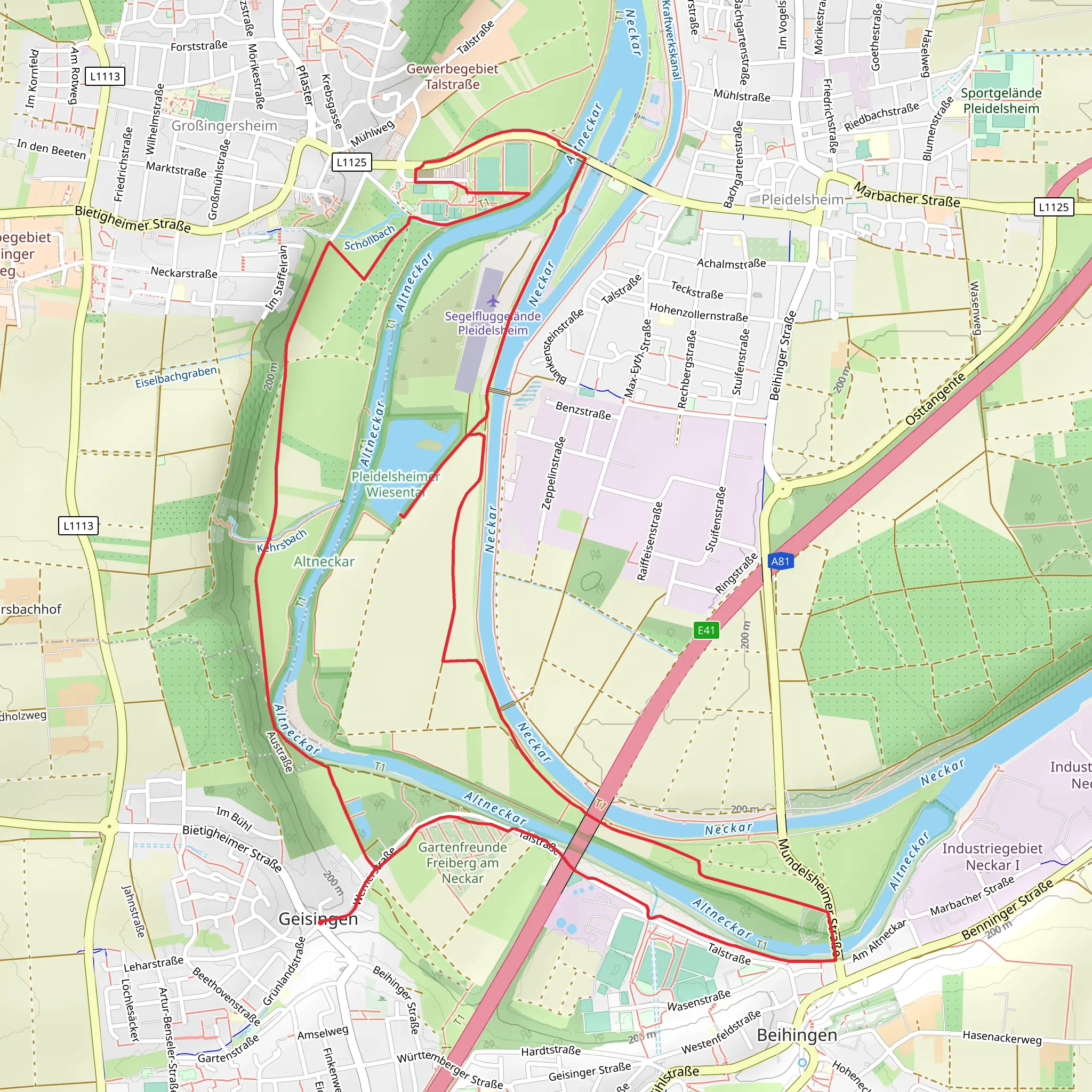 Altneckar Pleidelsheimer and Wiesental Loop mobile static map