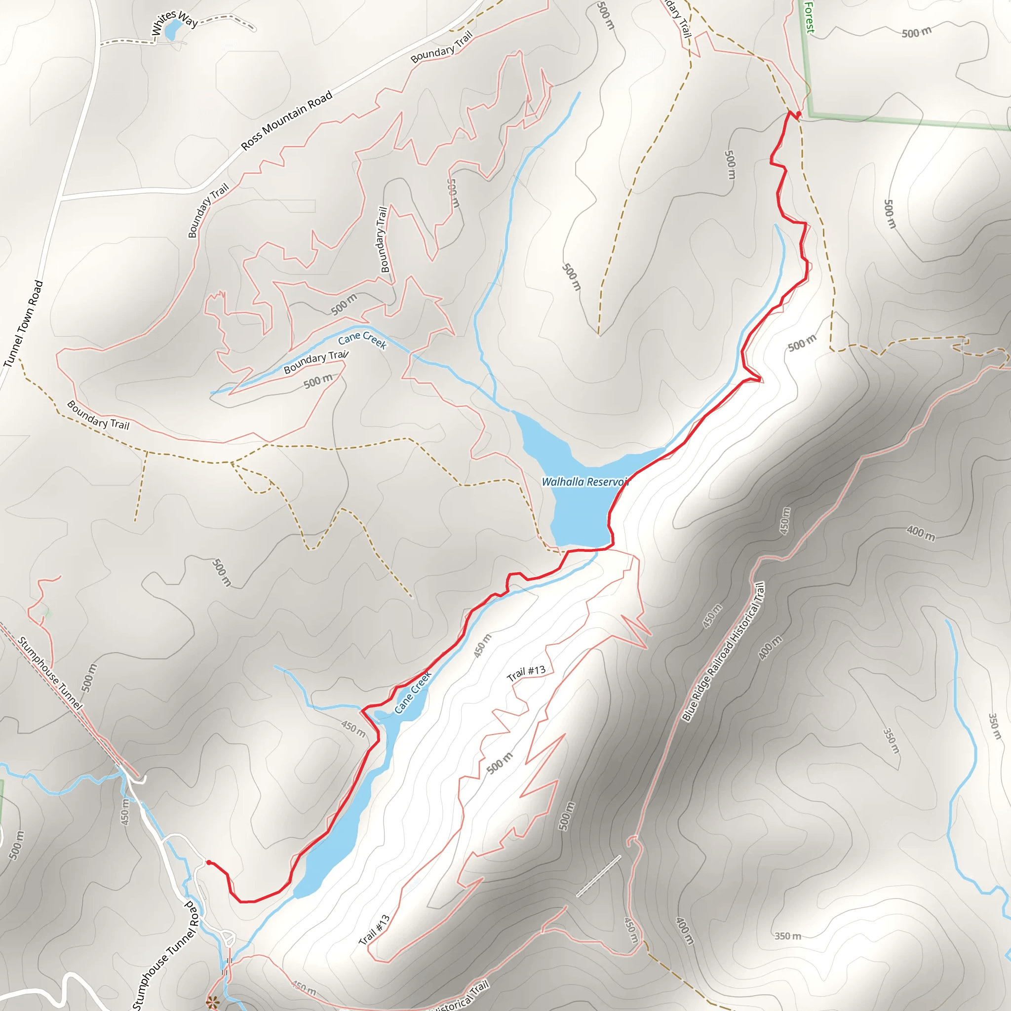 Walhalla Reservoir and Cane Creek mobile static map
