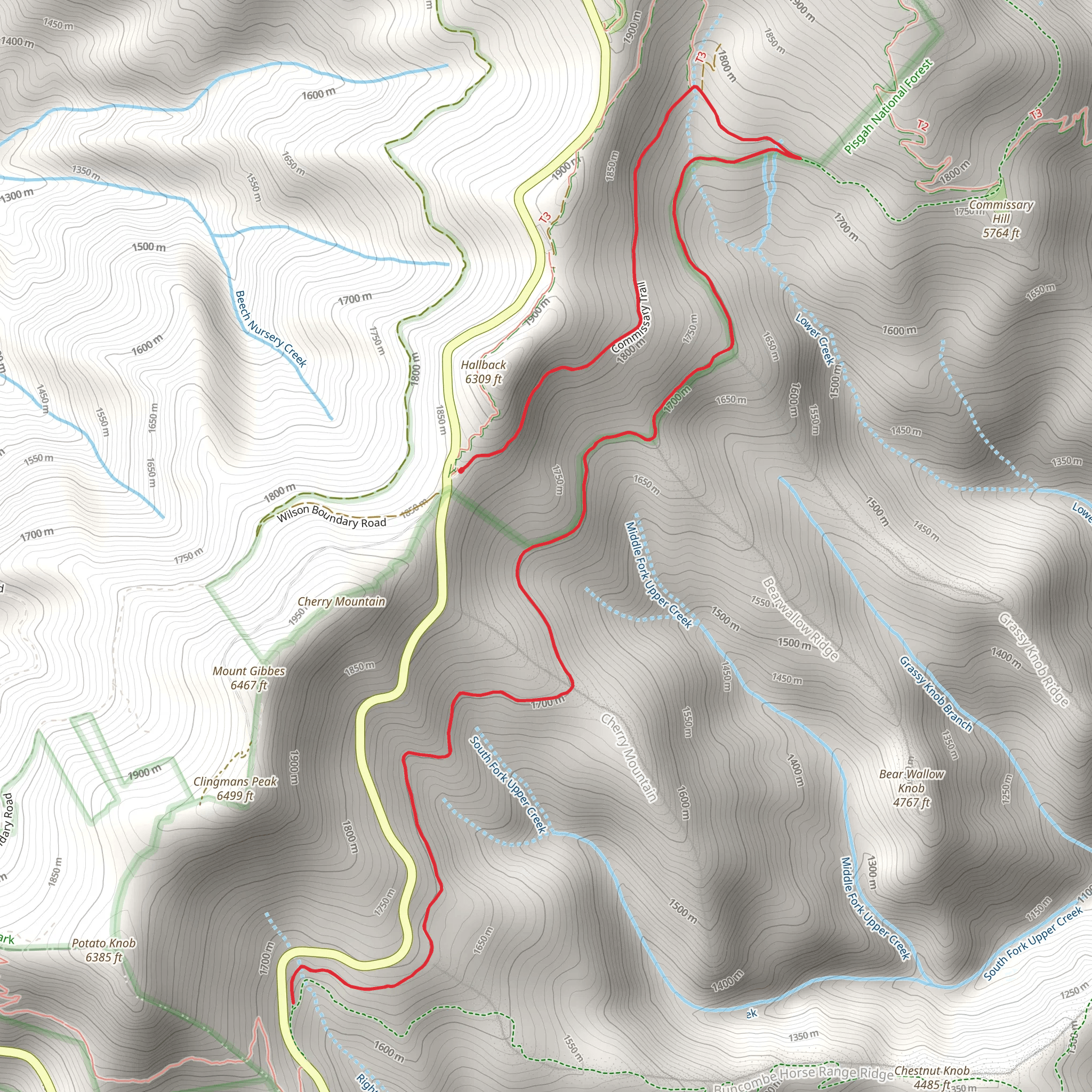 Commissary and Buncombe Range Loop Trail mobile static map
