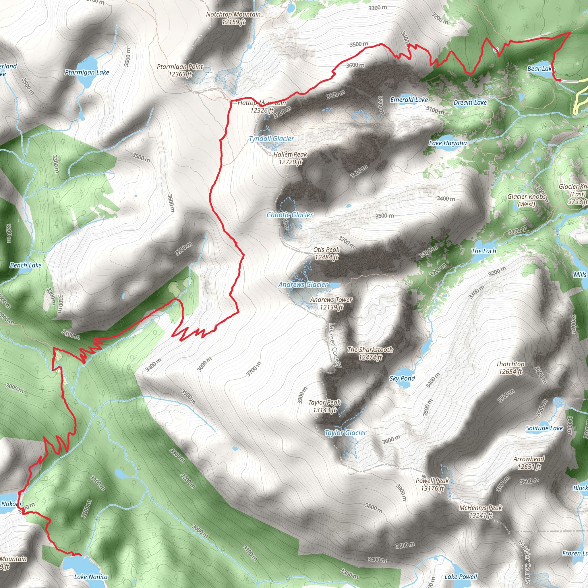 Lake Nanita via Flattop Mountain Trail mobile static map
