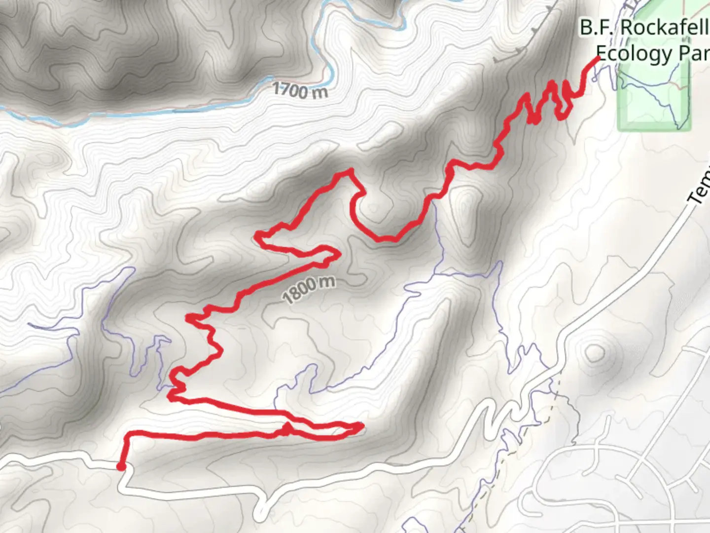 An image depicting the trail Hard Time Out and Back and its surrounding area.