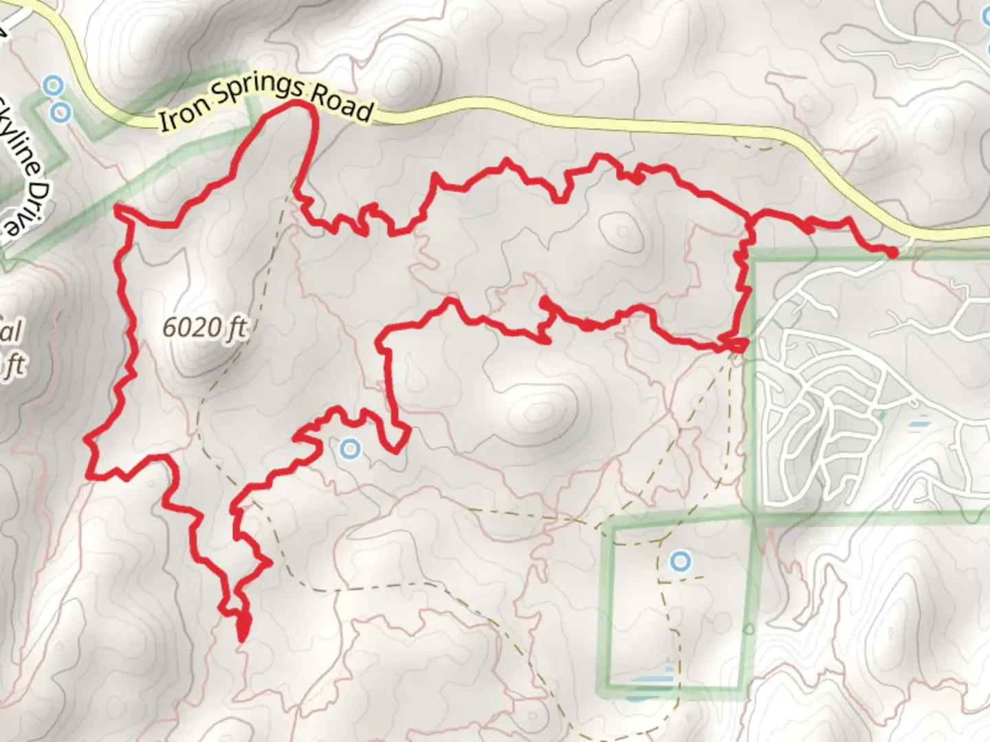 An image depicting the trail Noodle, Vista and West SIde Story Loop Trail and its surrounding area.