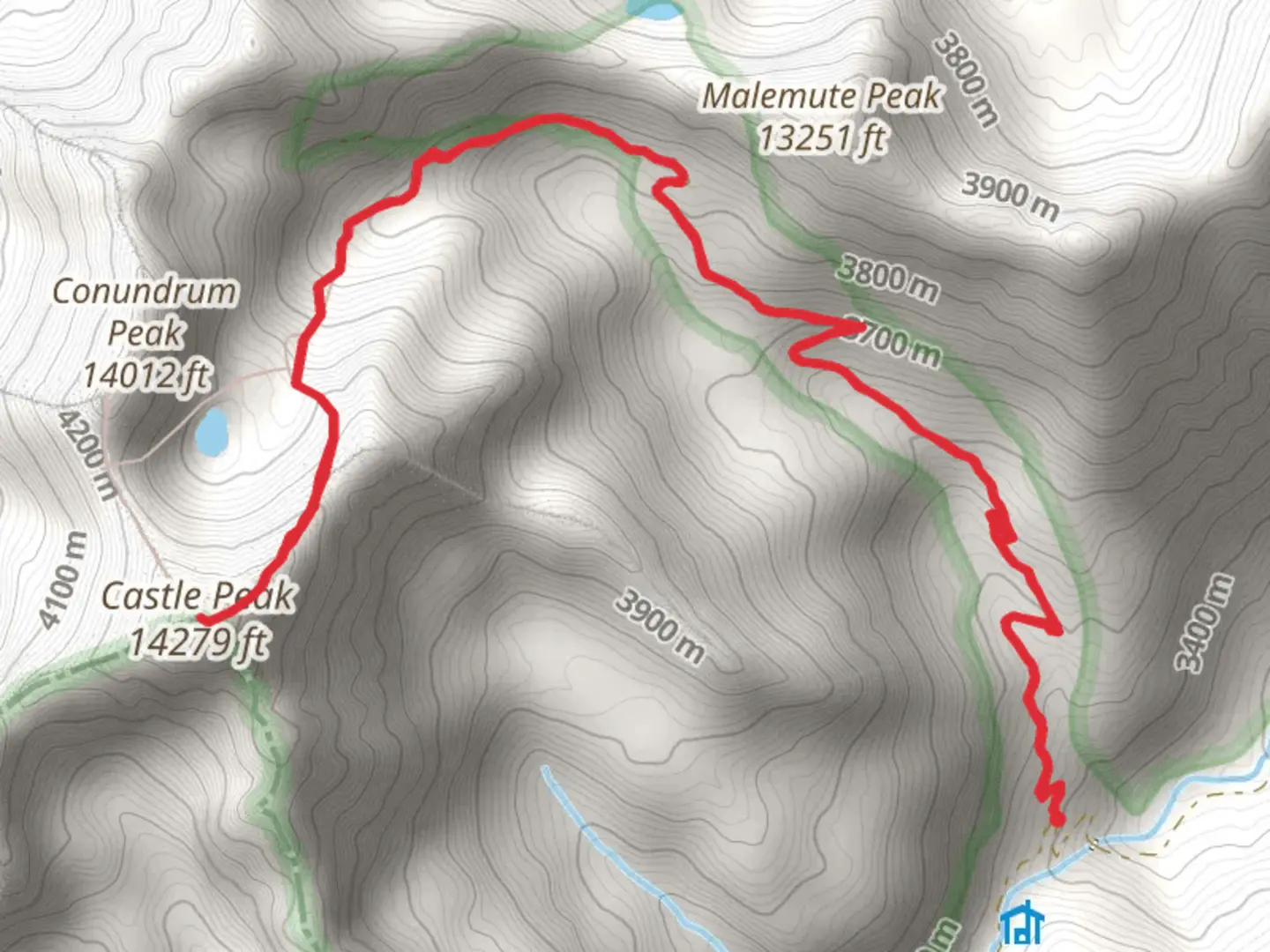 An image depicting the trail Castle Peak from Montezuma Basin Road and its surrounding area.