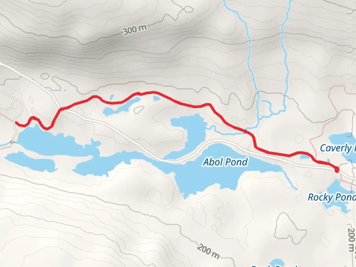An image depicting the trail Abol Pond via Kettle Pond Trail and its surrounding area.