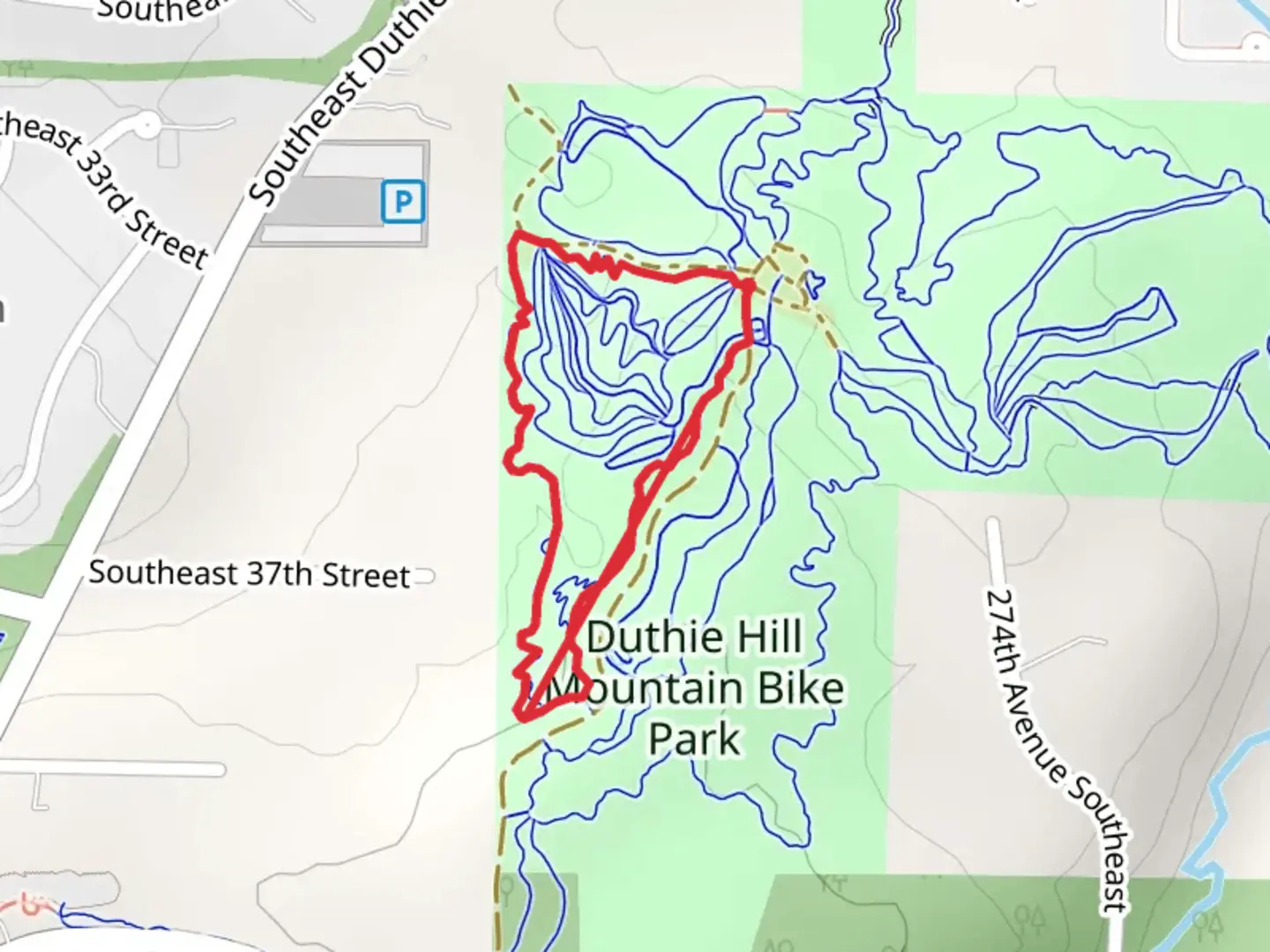 An image depicting the trail Flow Park Loop and its surrounding area.
