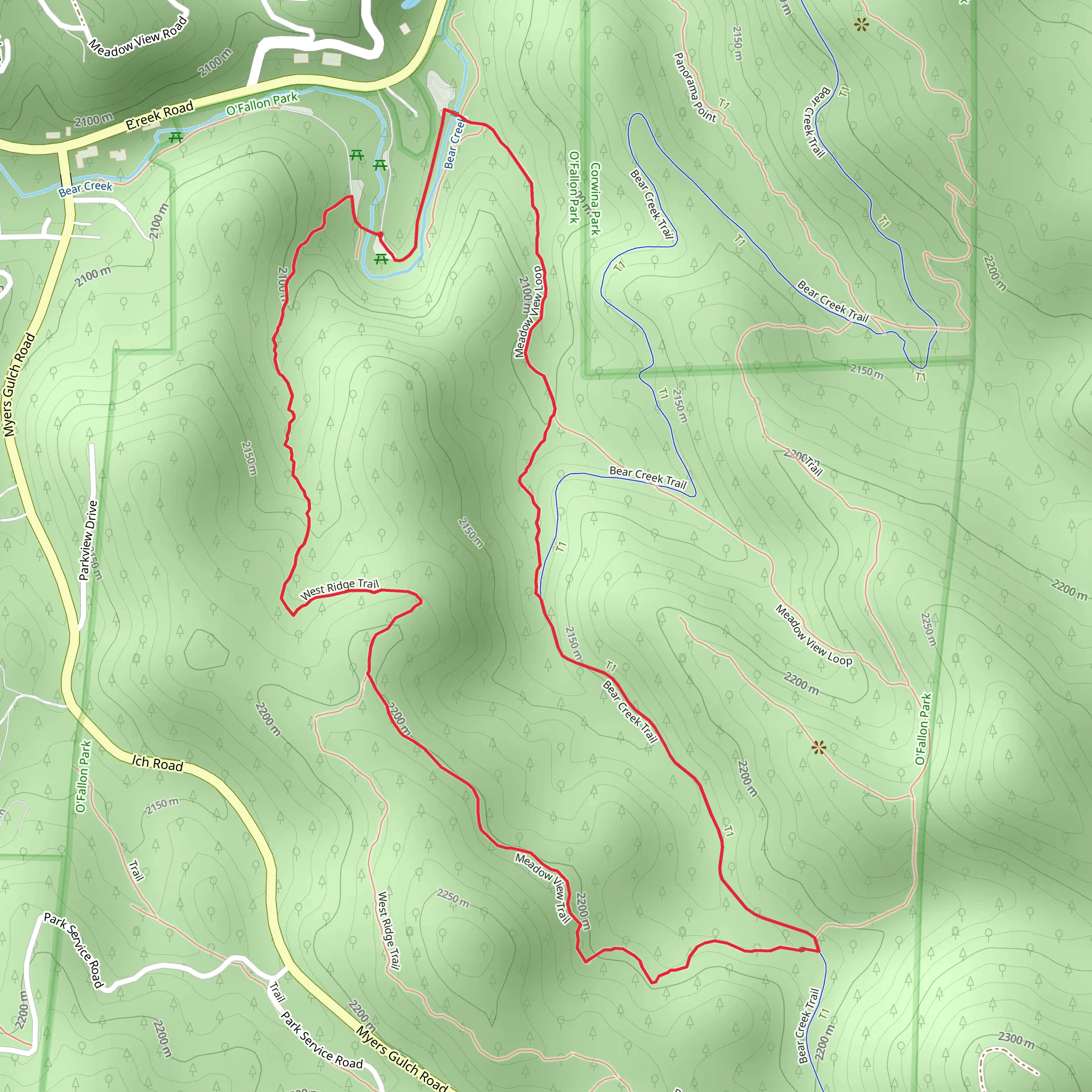 Meadow View Trail and Bear Creek Trail Loop mobile static map