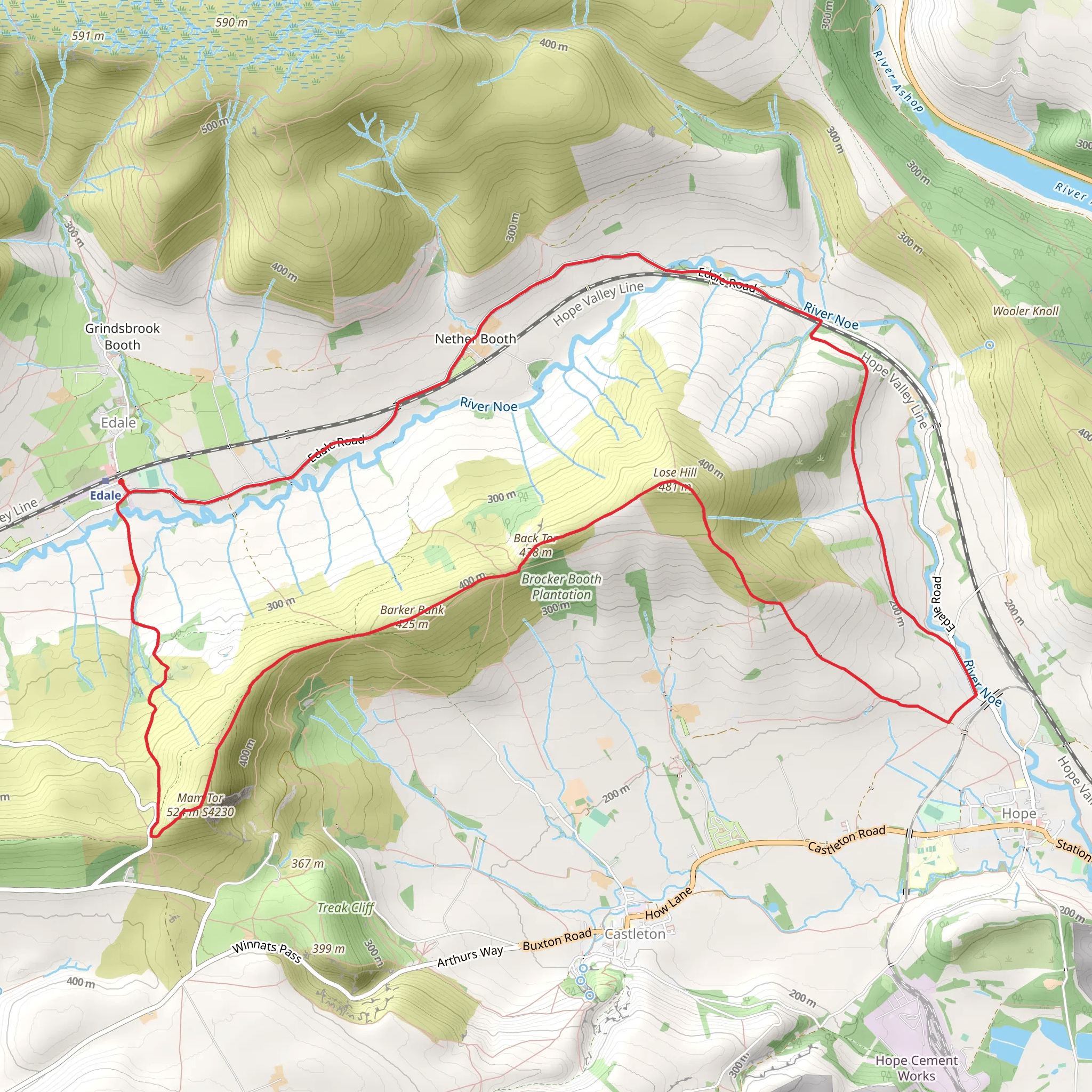 Mam Tor, Back Tor and Lose Hill Loop from Edale mobile static map