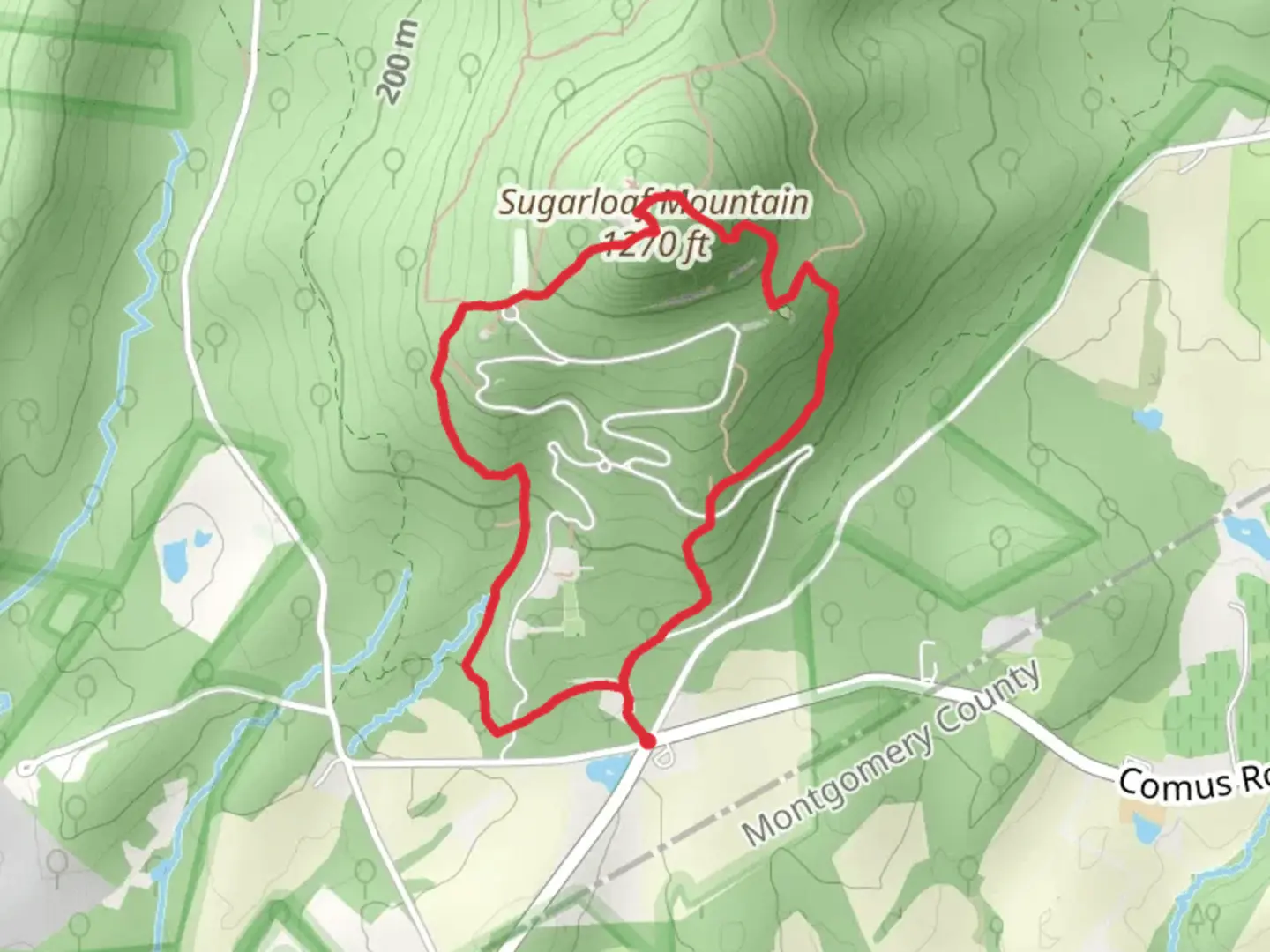 An image depicting the trail Sugarloaf Mountain Loop from Stronghold and its surrounding area.