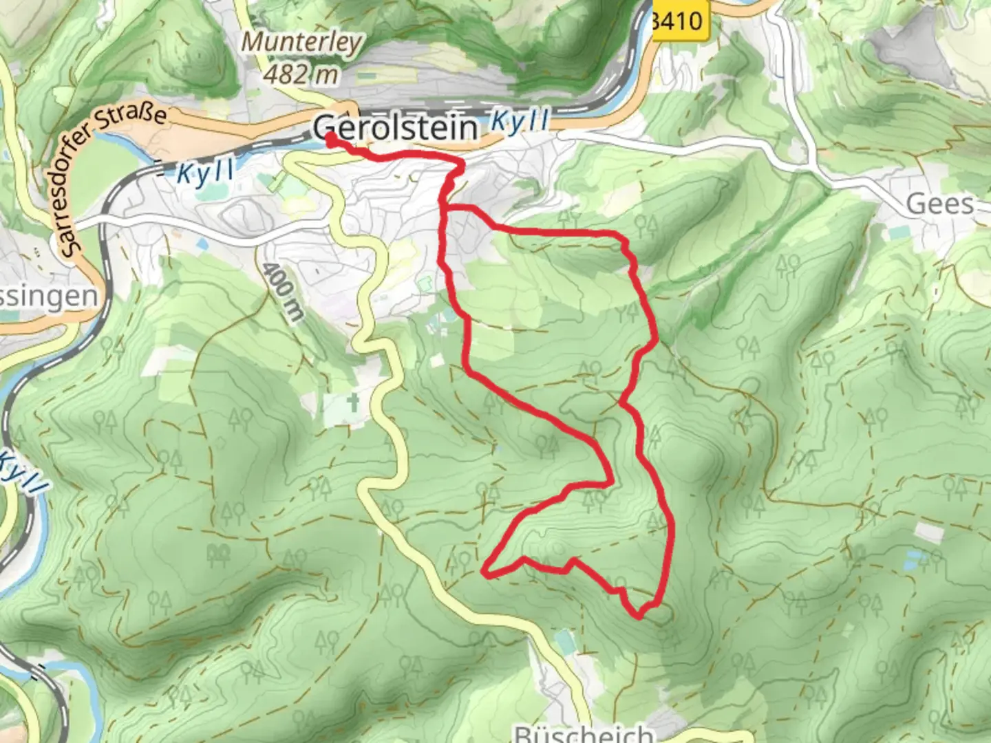 An image depicting the trail Felsenweg and Gerolsteiner Keltenpfad and its surrounding area.