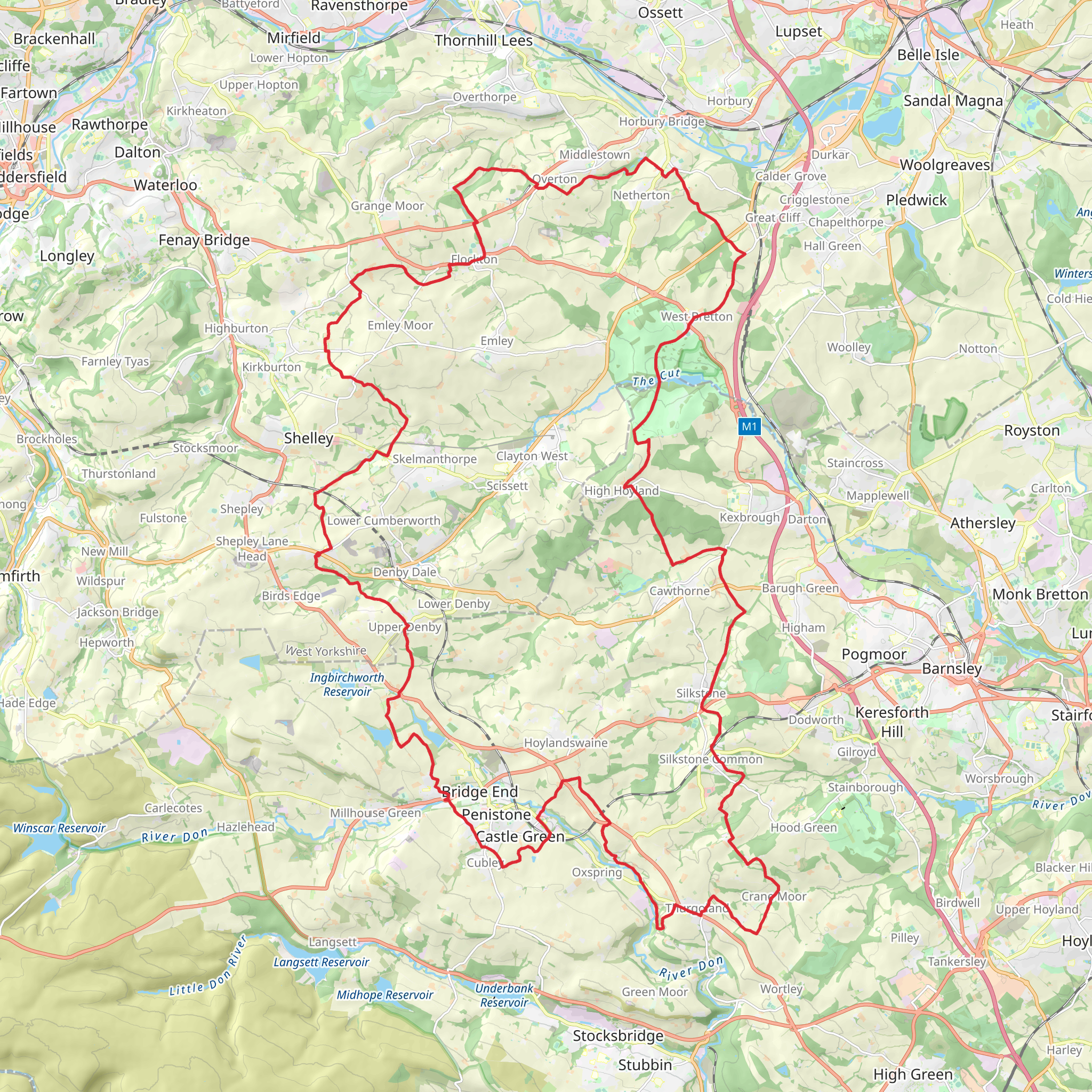 Denby Loop from Upper Cumberworth mobile static map