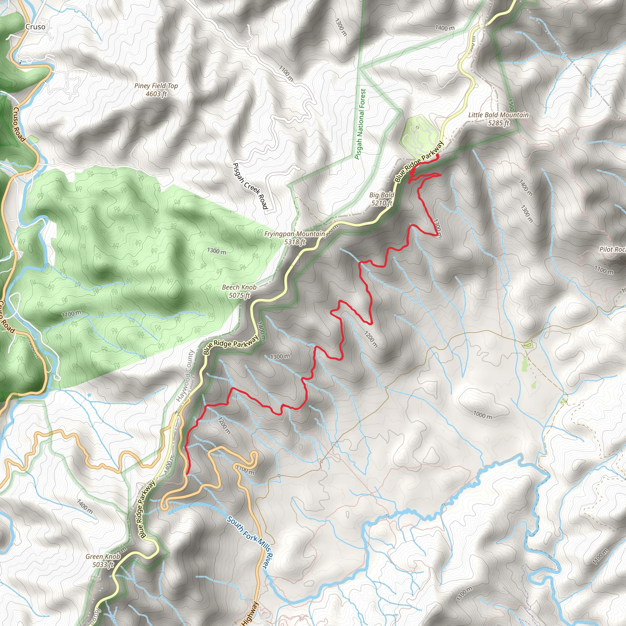 Mountains-to-Sea Trail from Pisgah Inn mobile static map