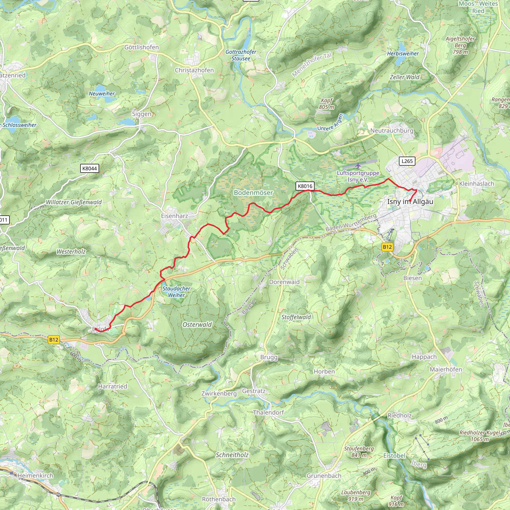 Eglofs to Isny im Allgäu via Heuberg Allgäu Weg mobile static map