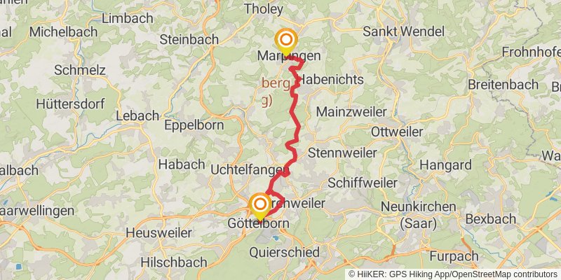 Jakobsweg St Wendel - Saarbrücken stage 2 Map