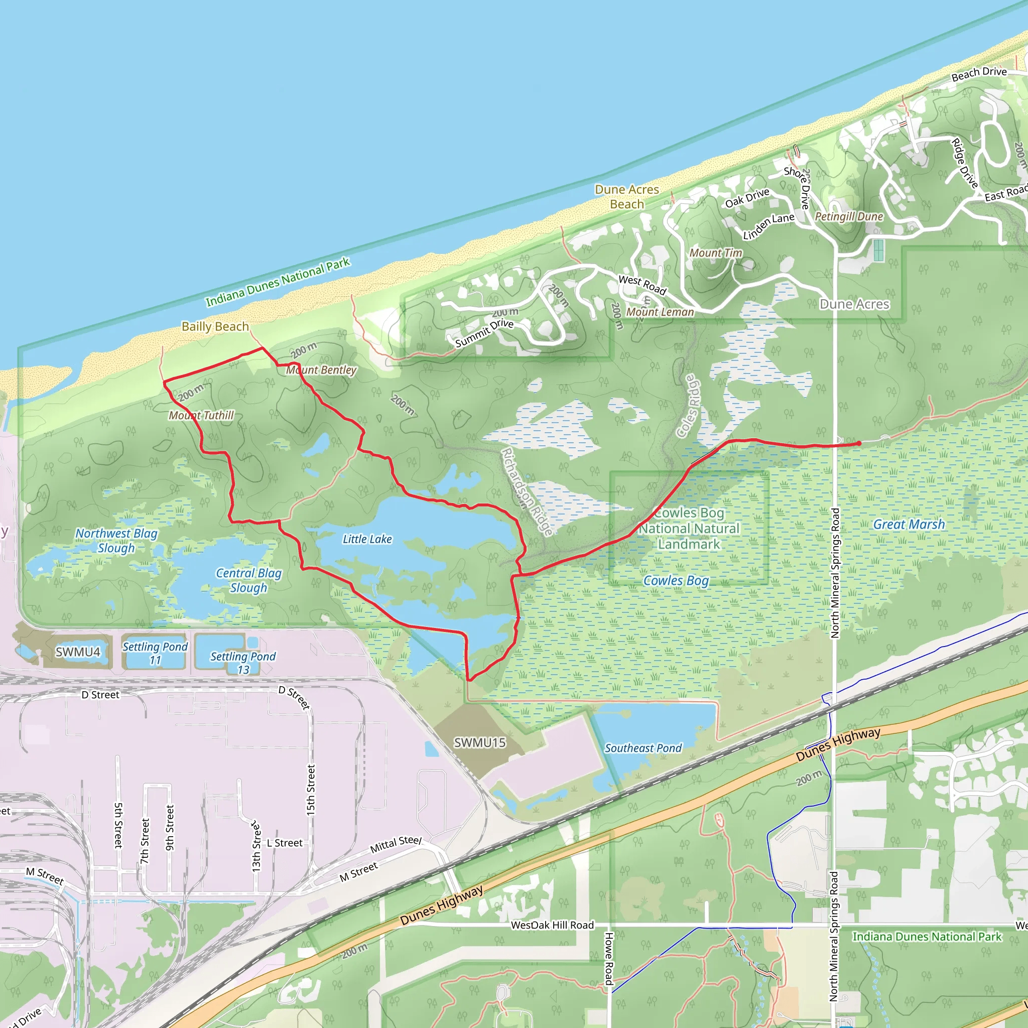 Greenbelt, Cowles Bog Trail and Little Lake Loop mobile static map
