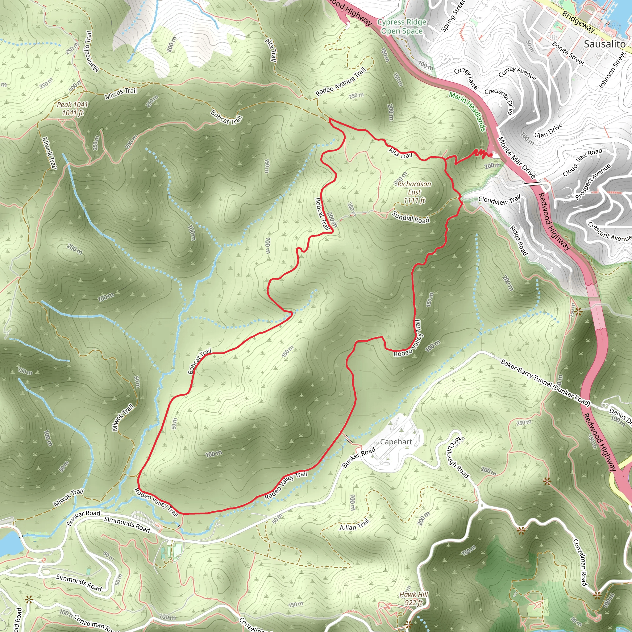 Bobcat and Rodeo Valley Loop Trail mobile static map