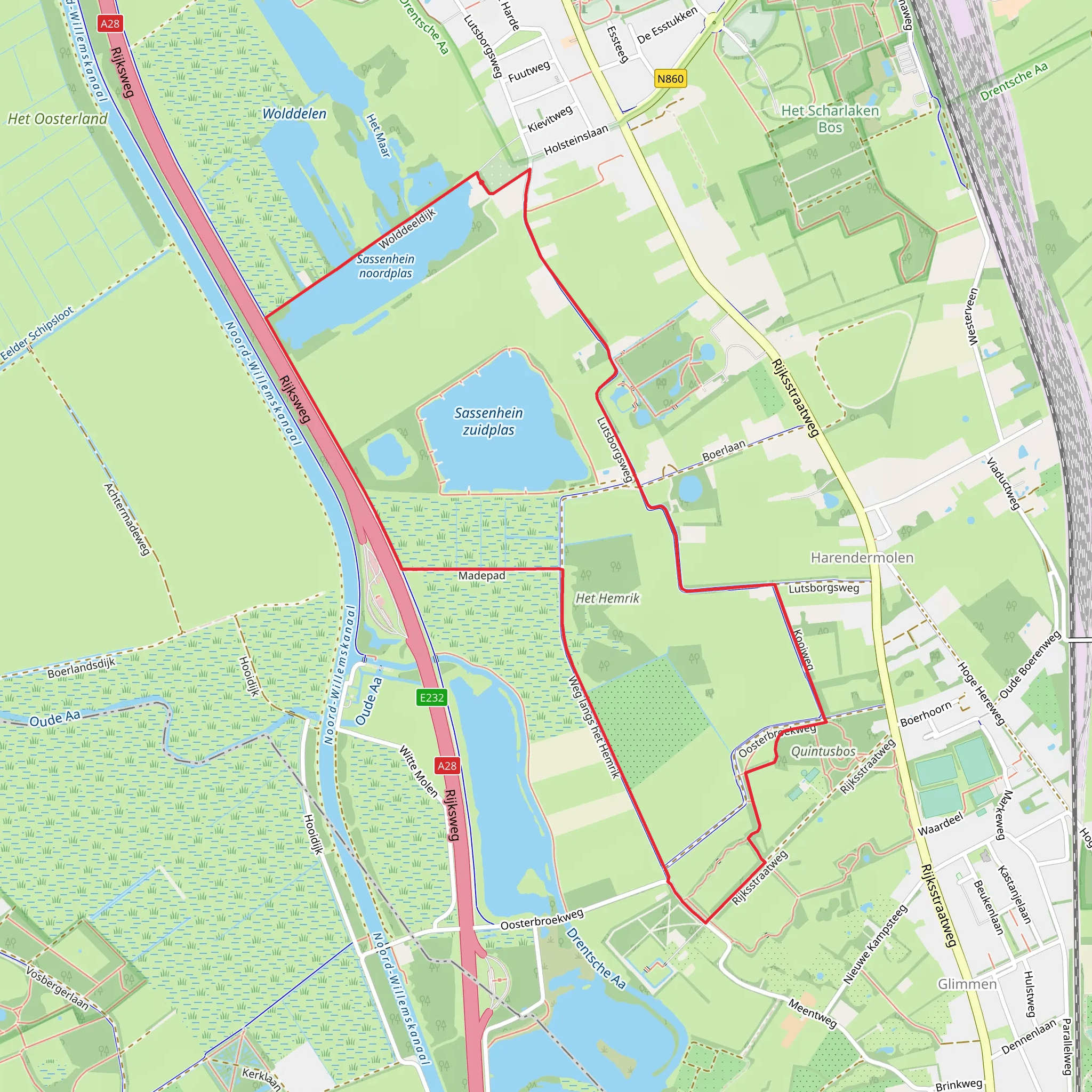 Sassenhein Noordplas and Sassenhein Zuidplas via Madepad mobile static map