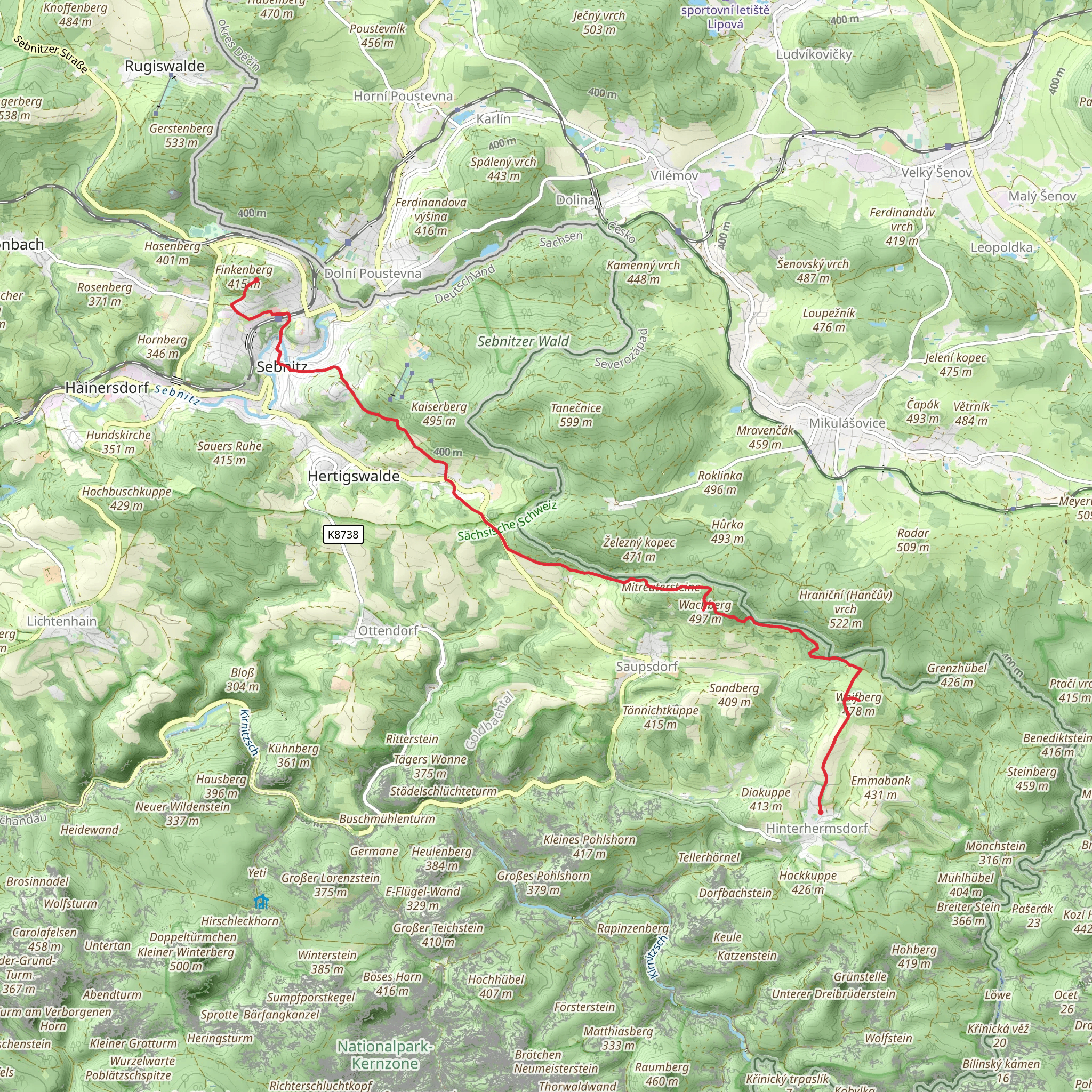Hinterhermsdorf to Finkenberg via Dr Alfred Meiche Weg mobile static map