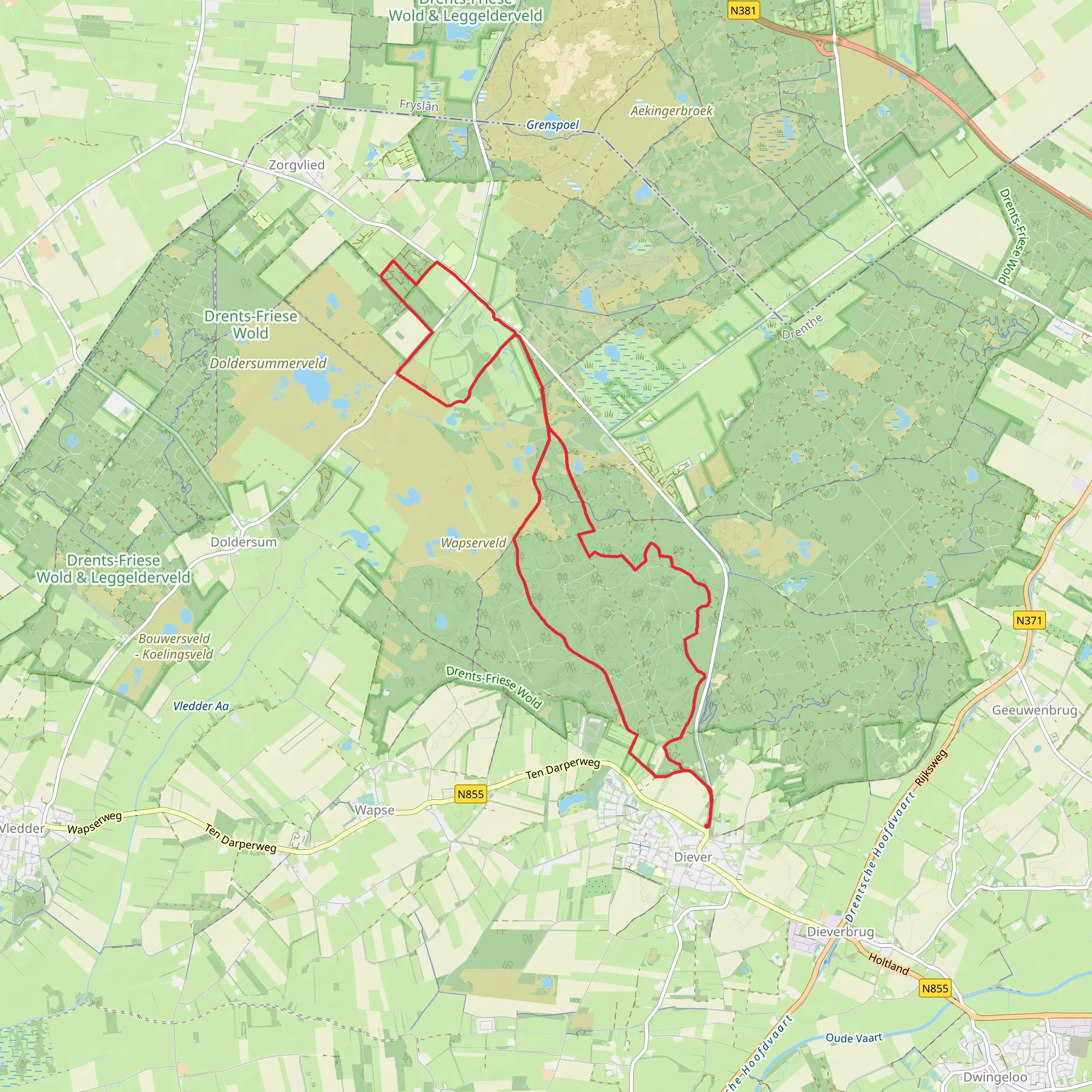 Dieverveld, Klein Wateren and Landgoed Berkenheuvel Loop mobile static map