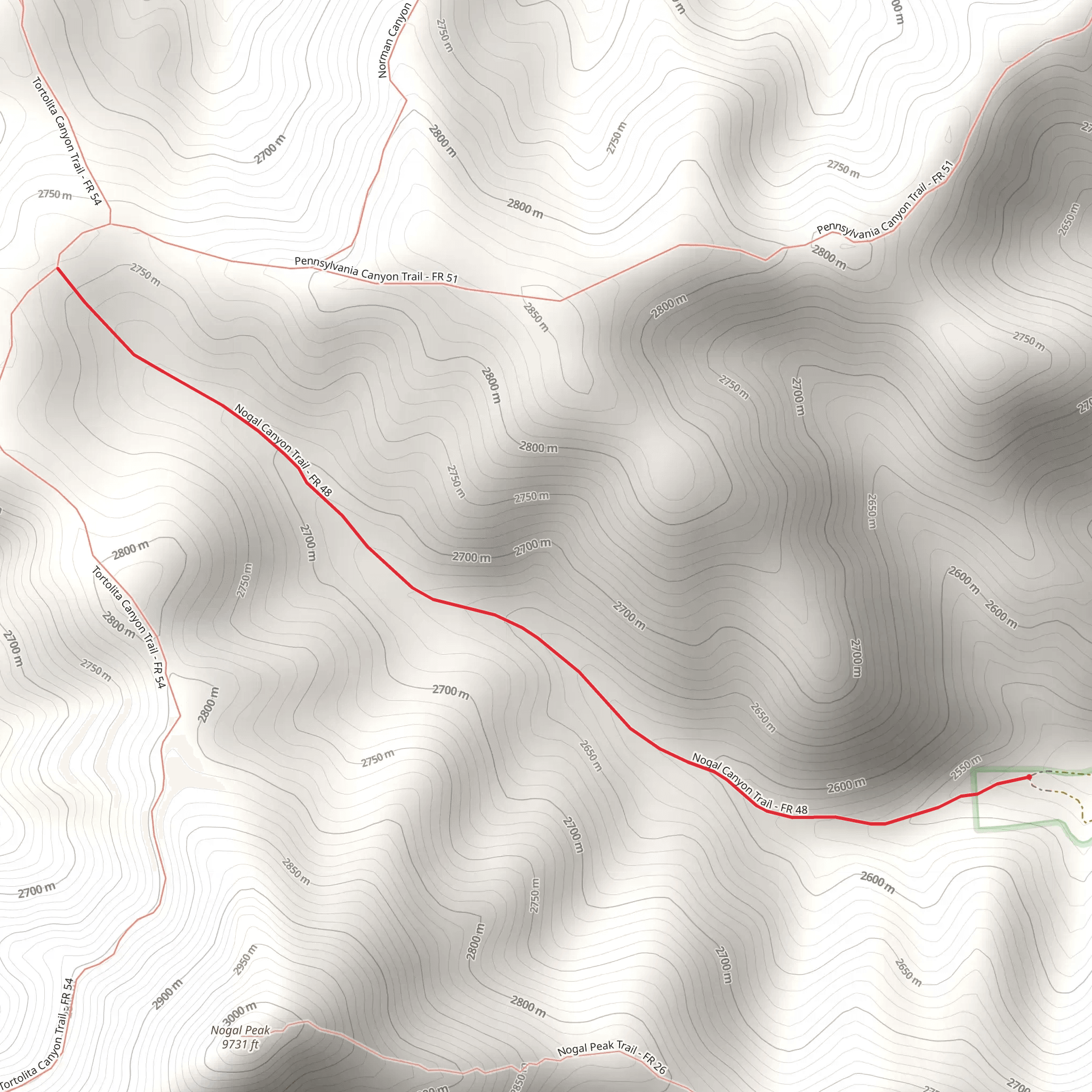 Nogal Canyon Trail mobile static map