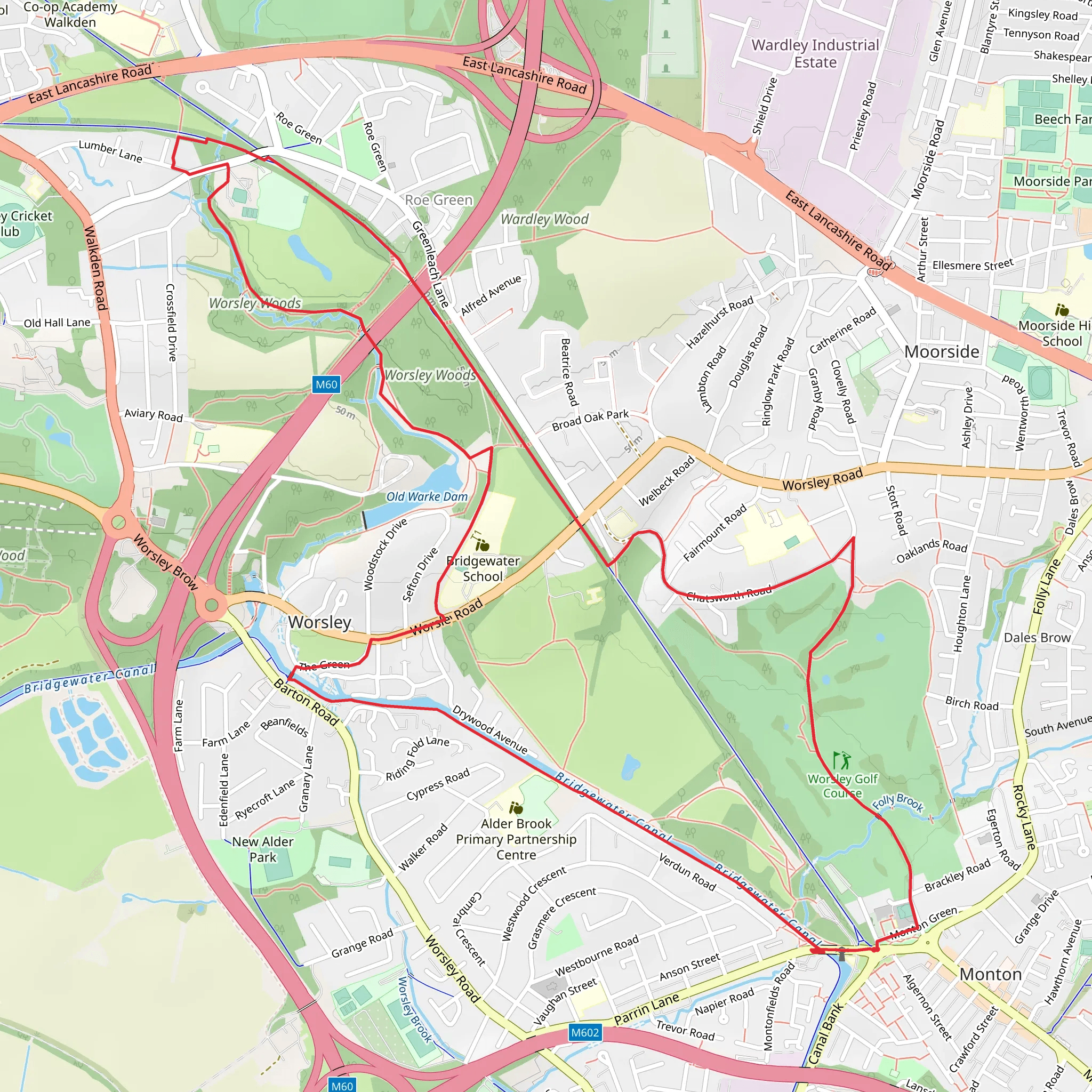Worsley Woods and Old Warke Dam Loop mobile static map