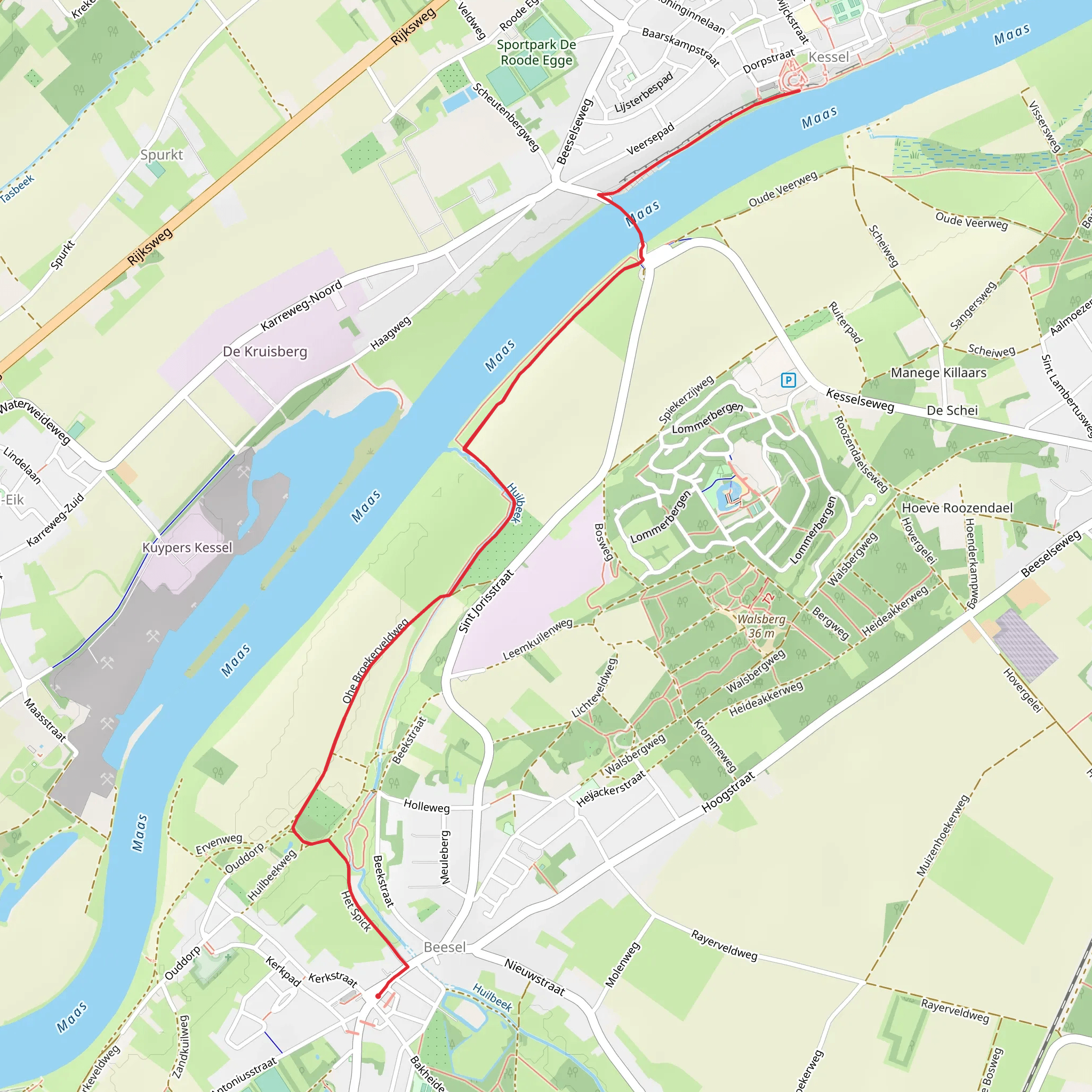 Beesel to Kessel via Huilbeek and Maas mobile static map