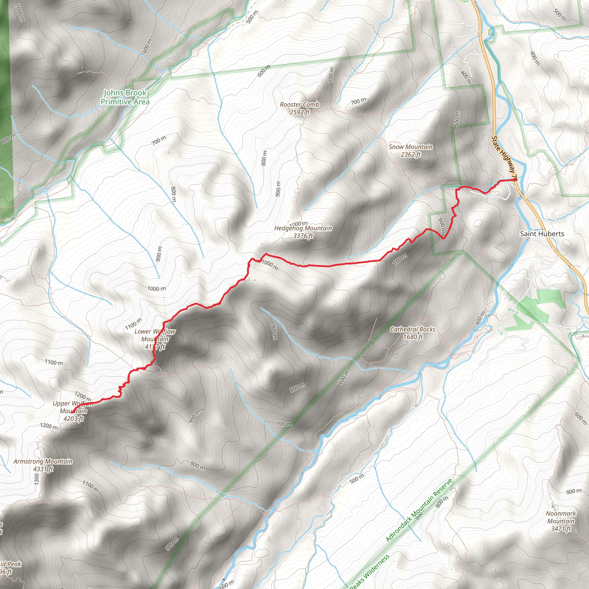 Upper Wolfjaw Mountain and Hedgehog Mountain via Deer Brook Trail mobile static map
