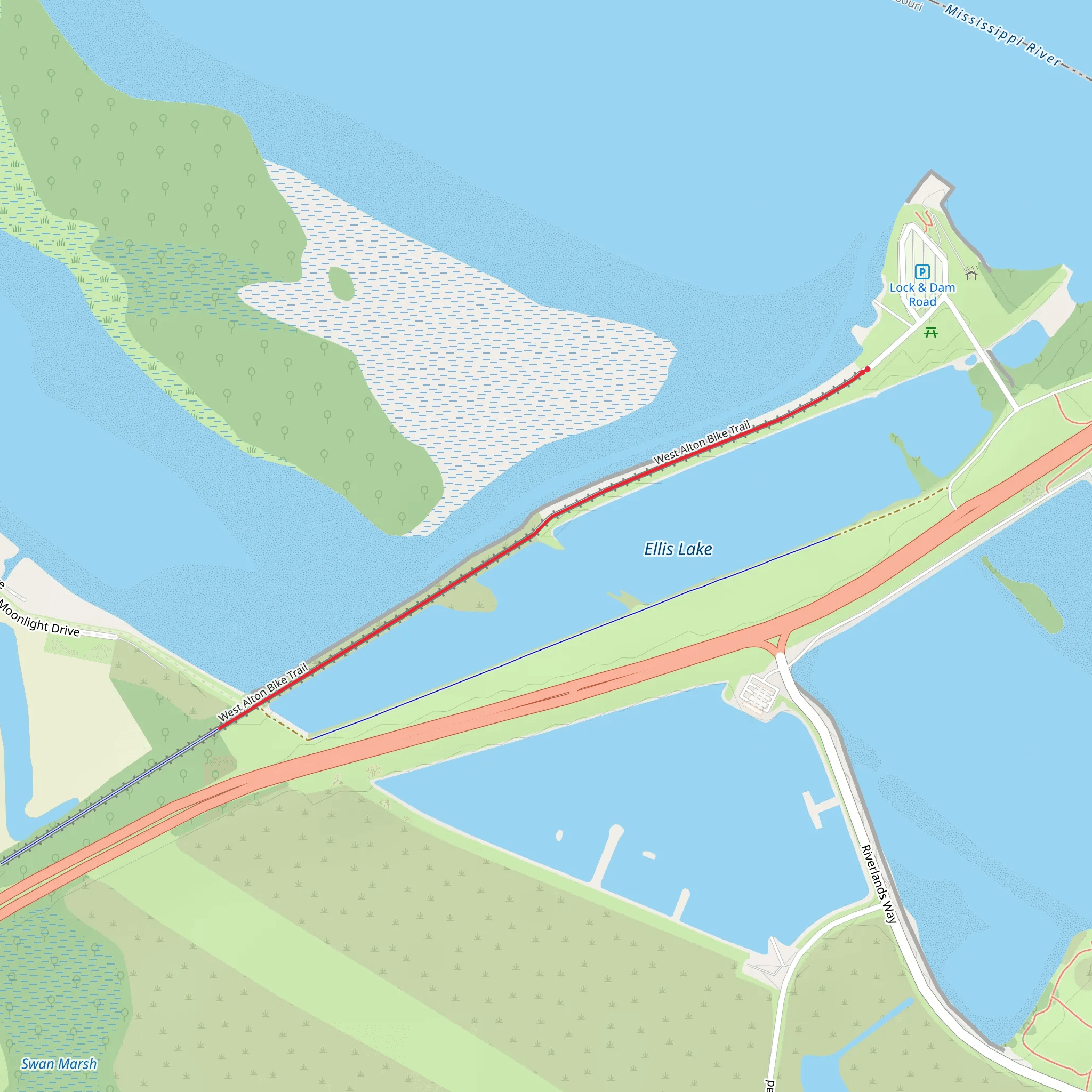 Lock and Dam Road - Mississippi River Out and Back mobile static map