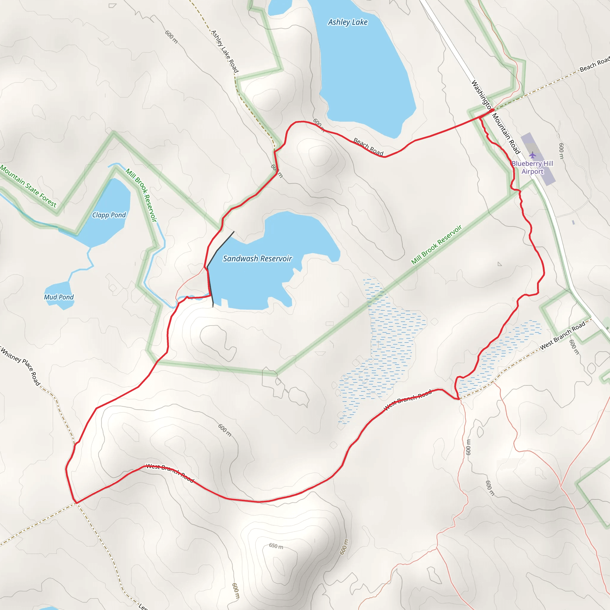 Ashley Lake and Sandwash Reservoir Loop via Ashley Trai mobile static map