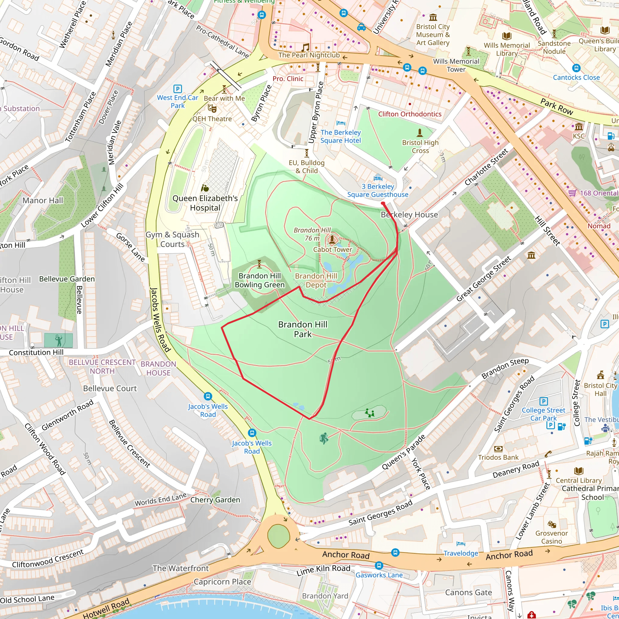 Brandon Hill and Cabot Tower mobile static map