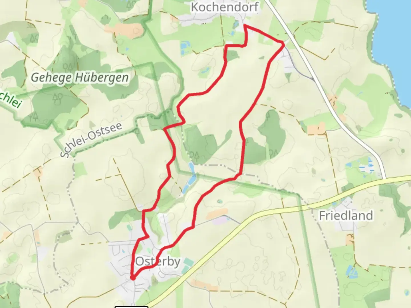 An image depicting the trail Wanderroute - Osterby-Kochendorf and its surrounding area.