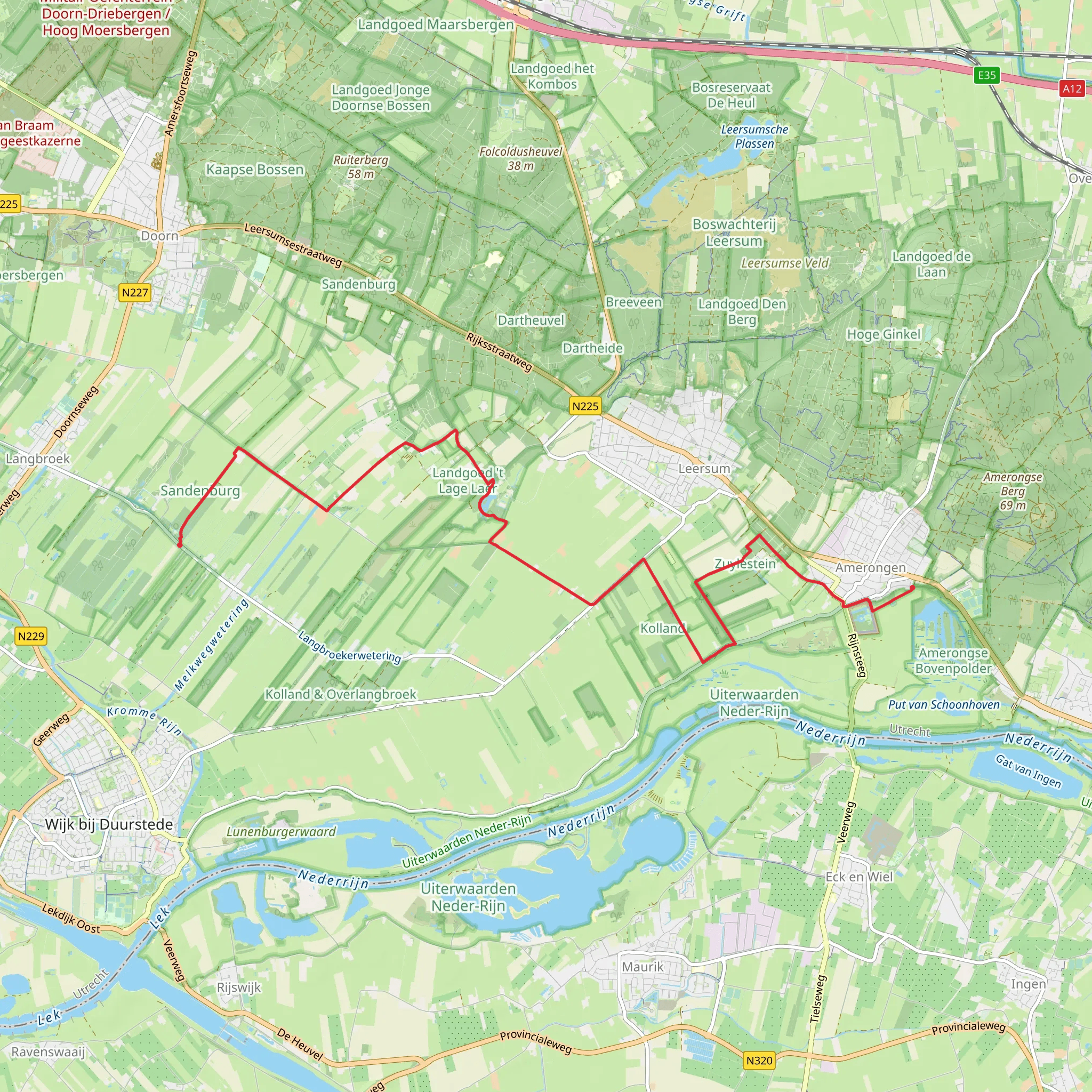 Groenesteyn to Amerongen via Kasteel Broekhuizen and Kasteel Amerongen mobile static map