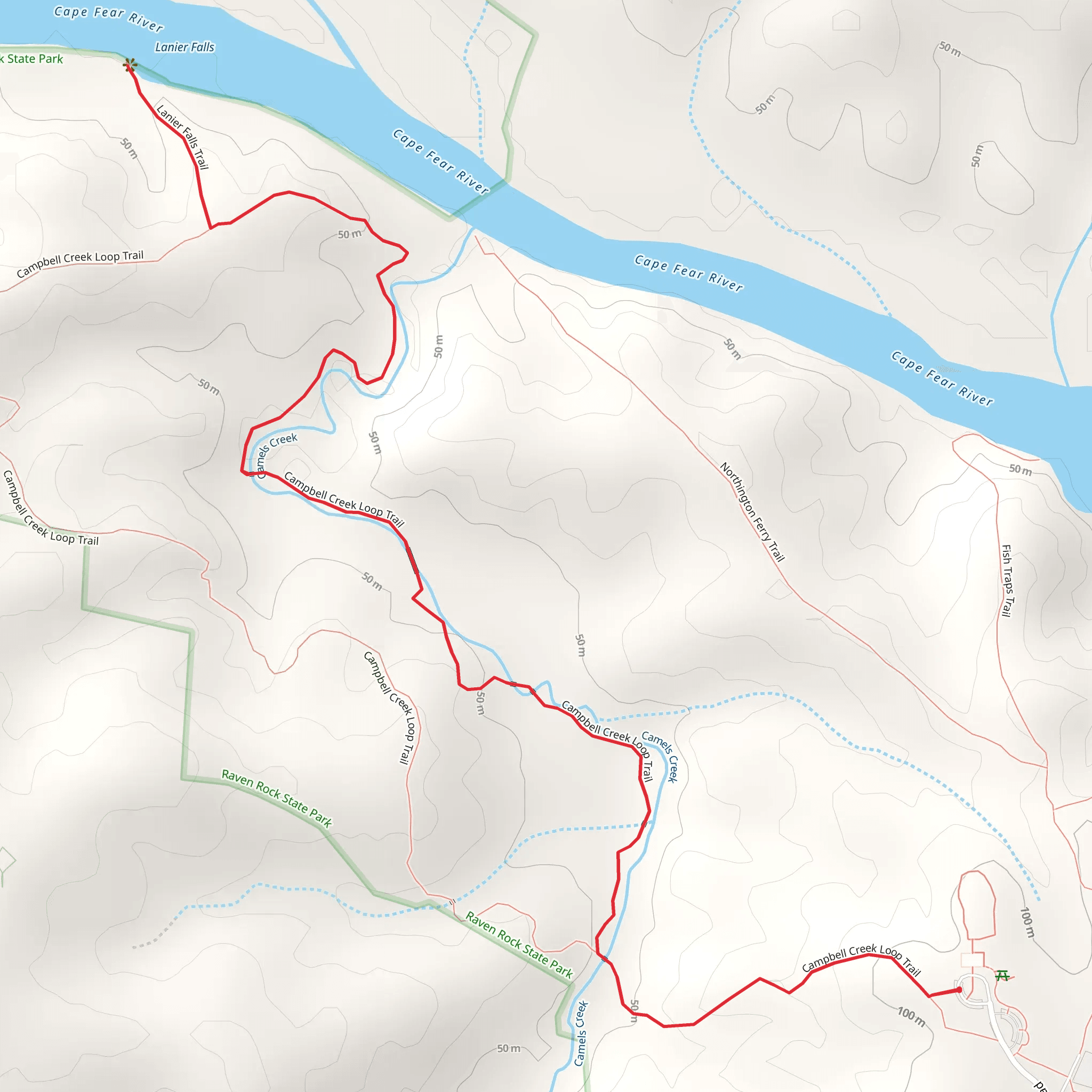 Campbell Creek Loop Trail and Lanier Falls Trail mobile static map