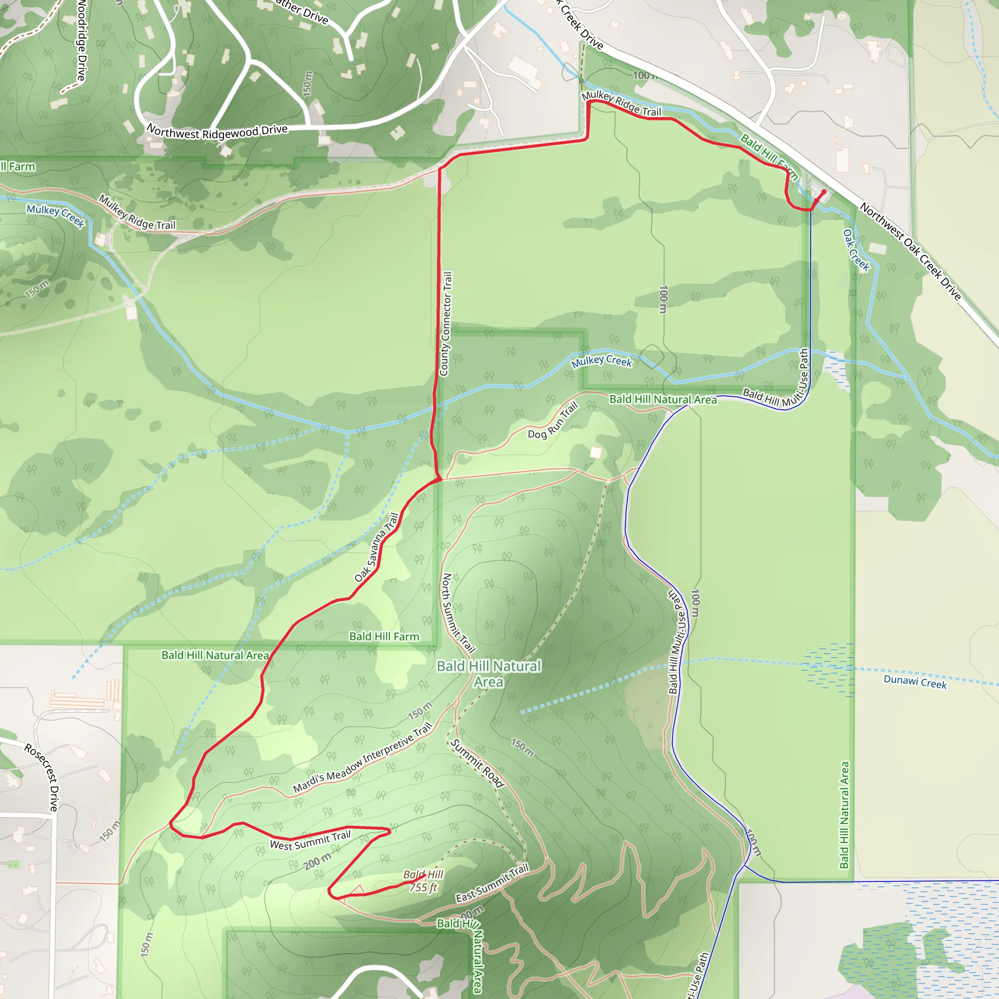 Bald Hill - Mulkey Ridge - County Connector and West Summit Trail mobile static map