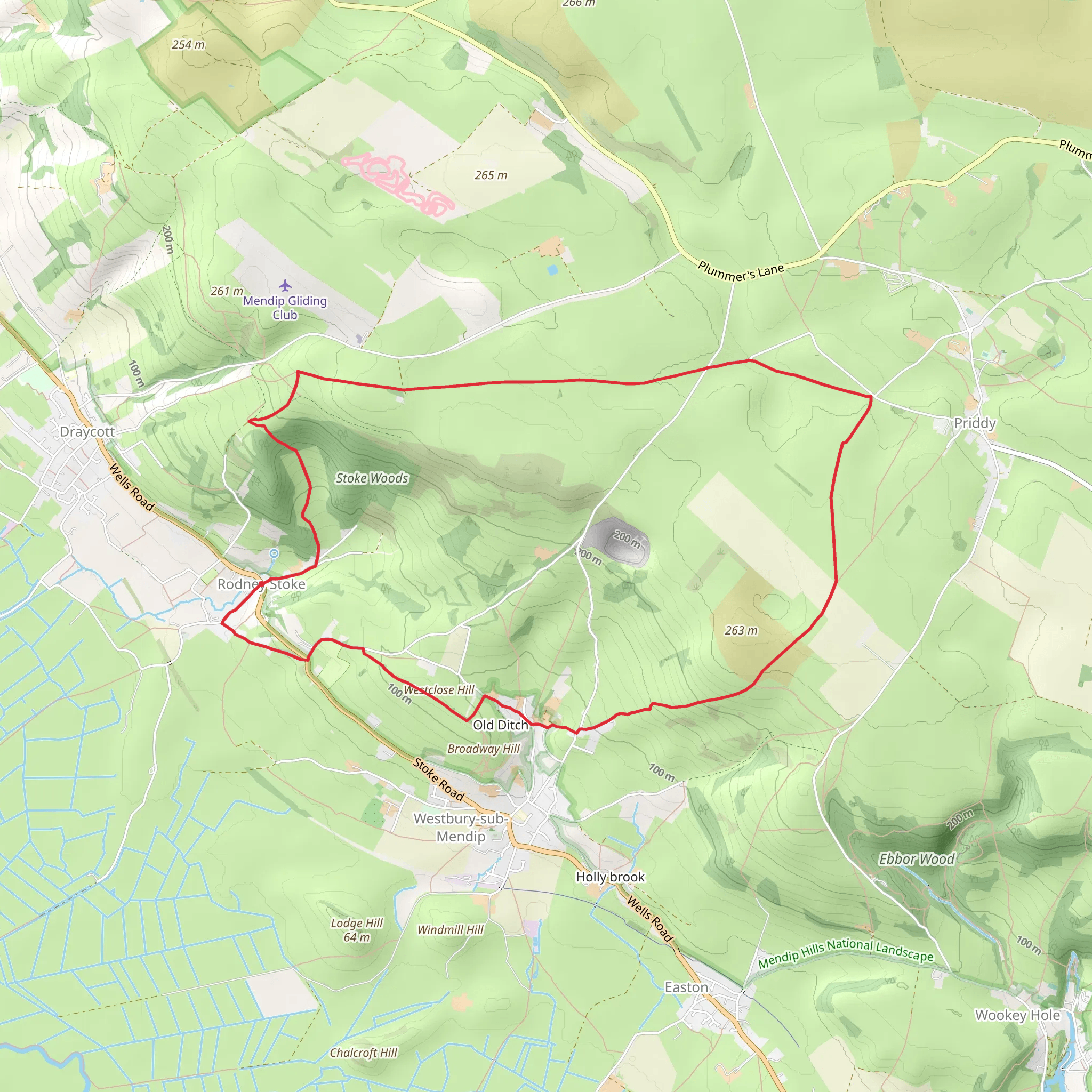 West Mendip Way and Old Ditch from Rodney Stoke mobile static map