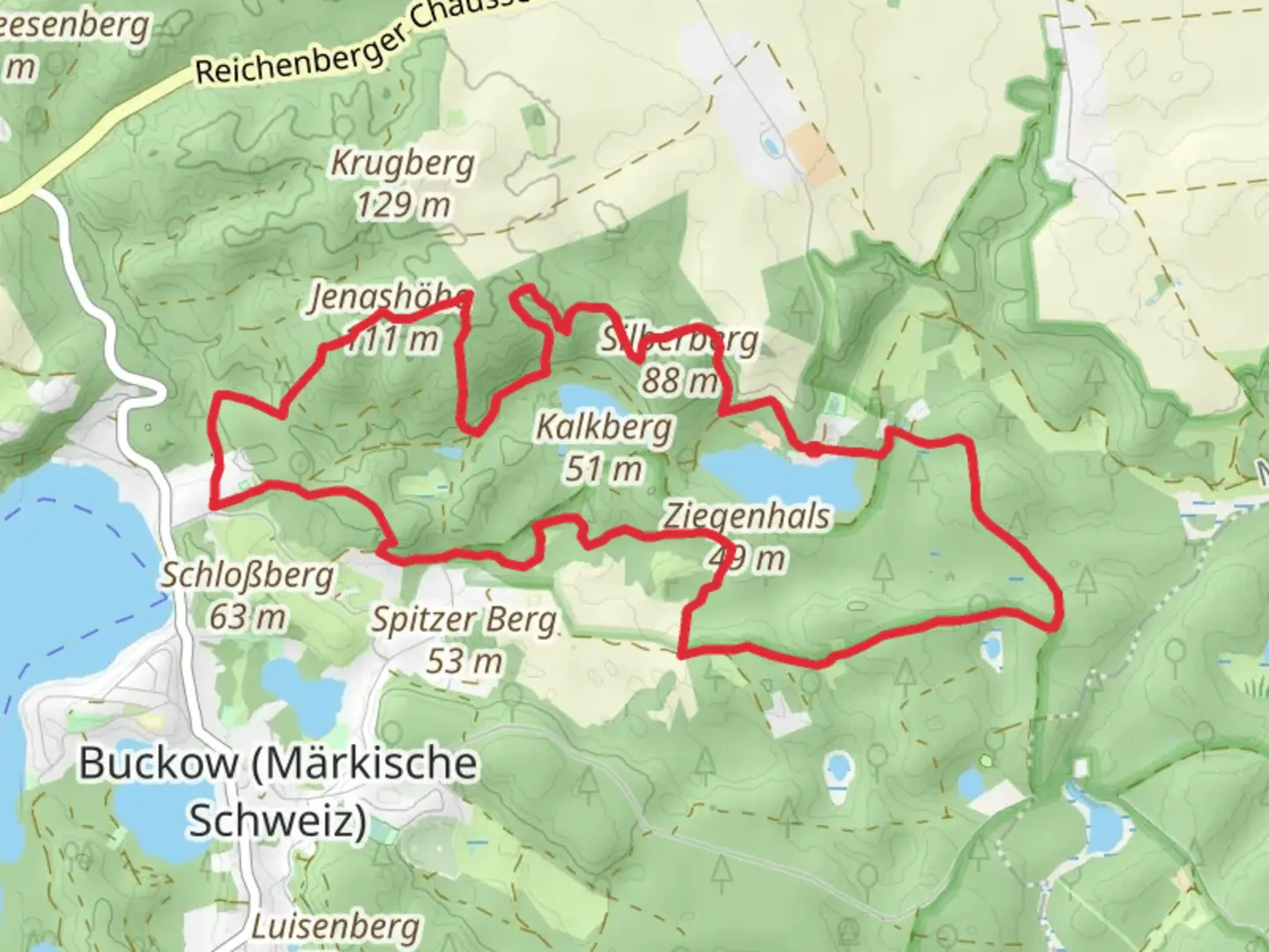 An image depicting the trail Gruener Balken and Gelber Balken Loop and its surrounding area.