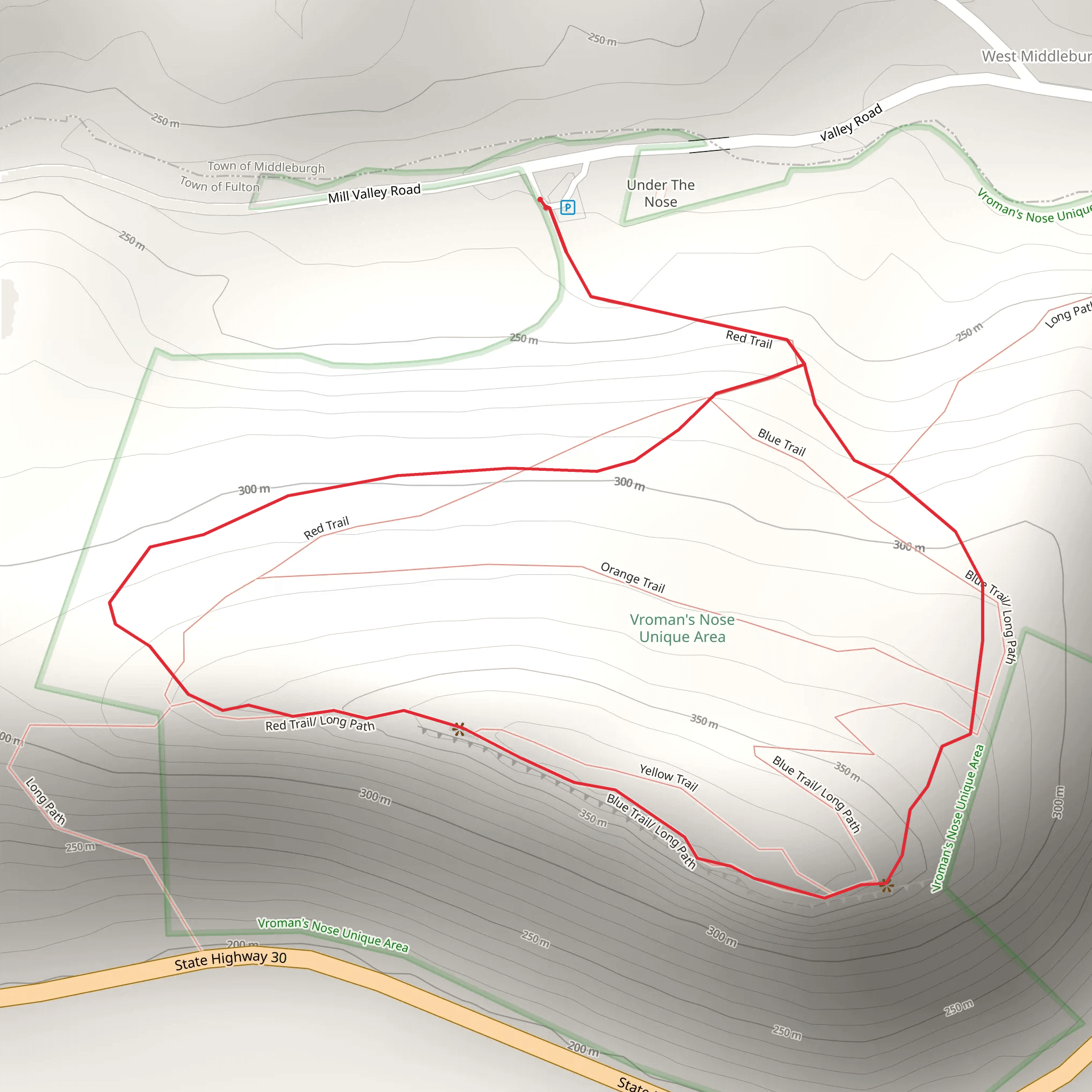 Vroman's Nose Loop via Entrance Trail and Long Path mobile static map